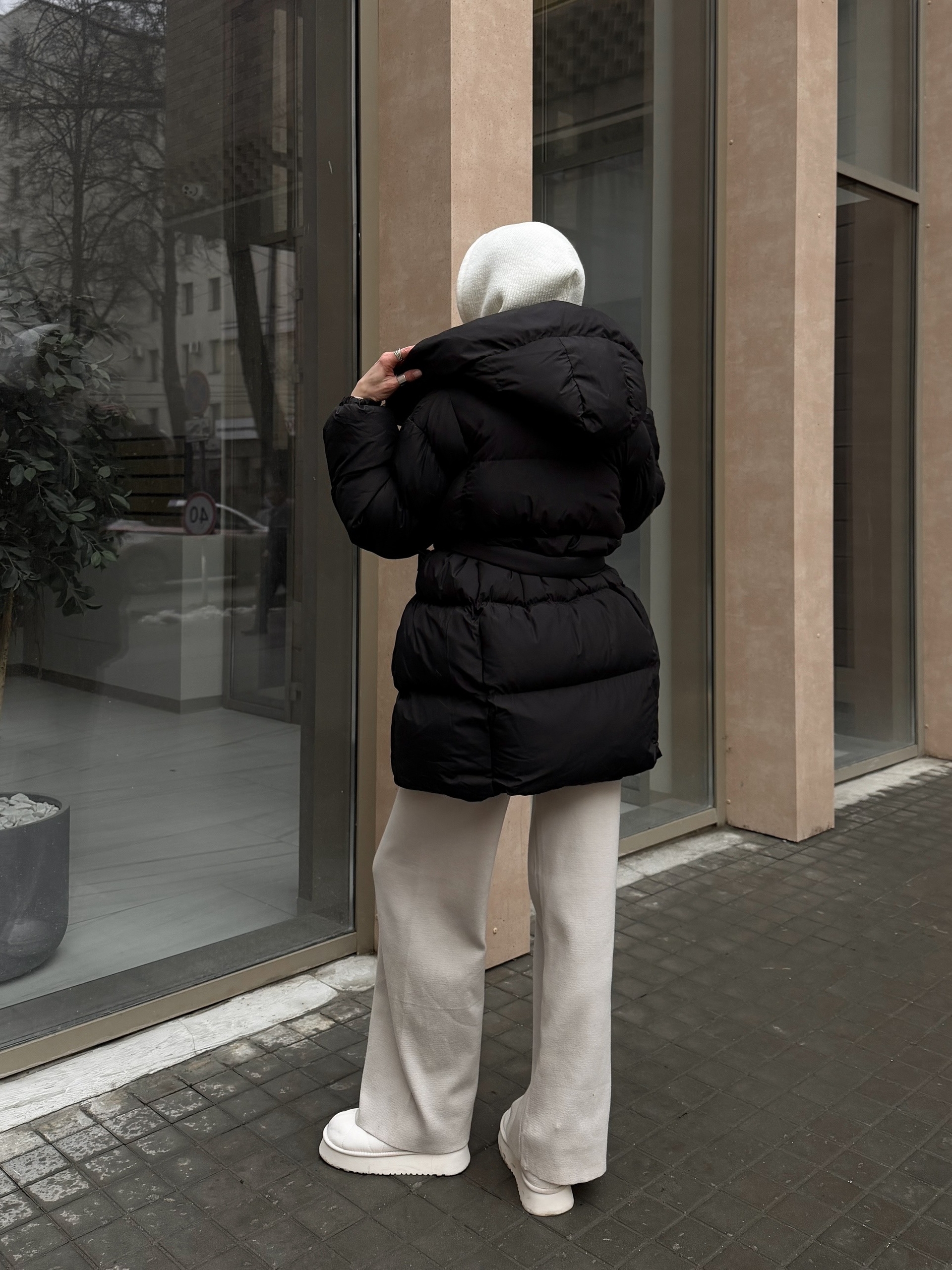 Куртка H 8159 средняя длина с поясом