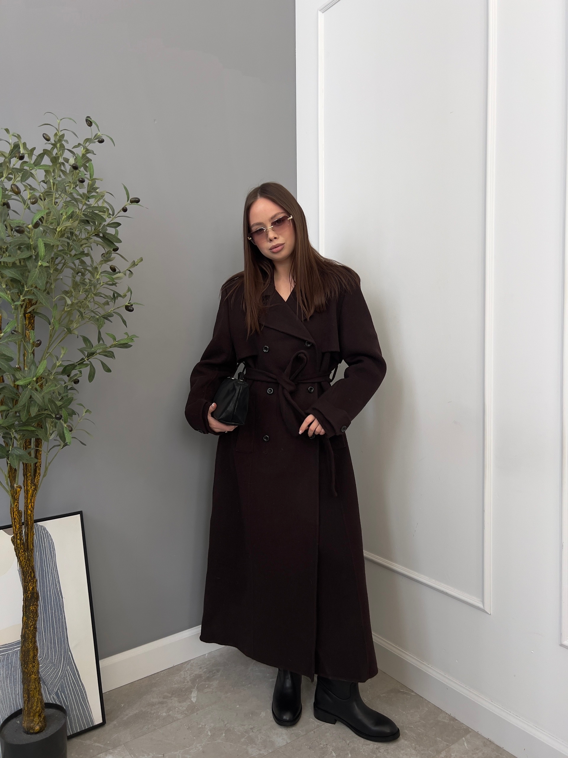 Пальто декор ремешки шерсть