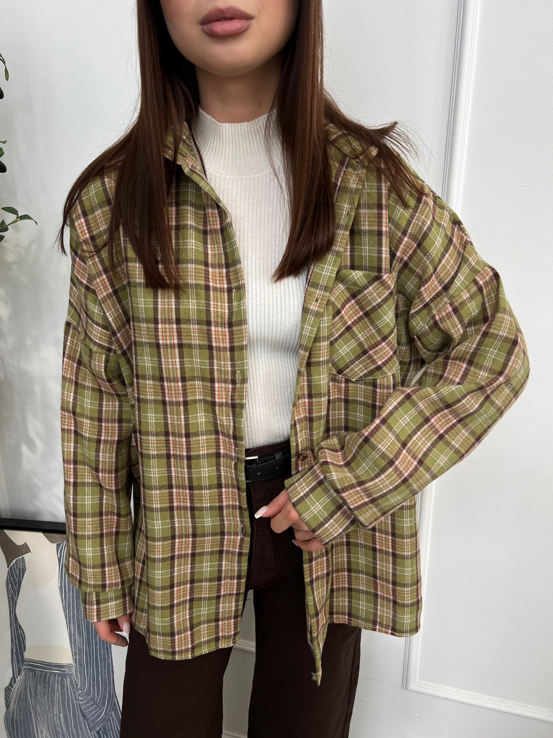 Рубашка Korea 601 клетка карман на груди