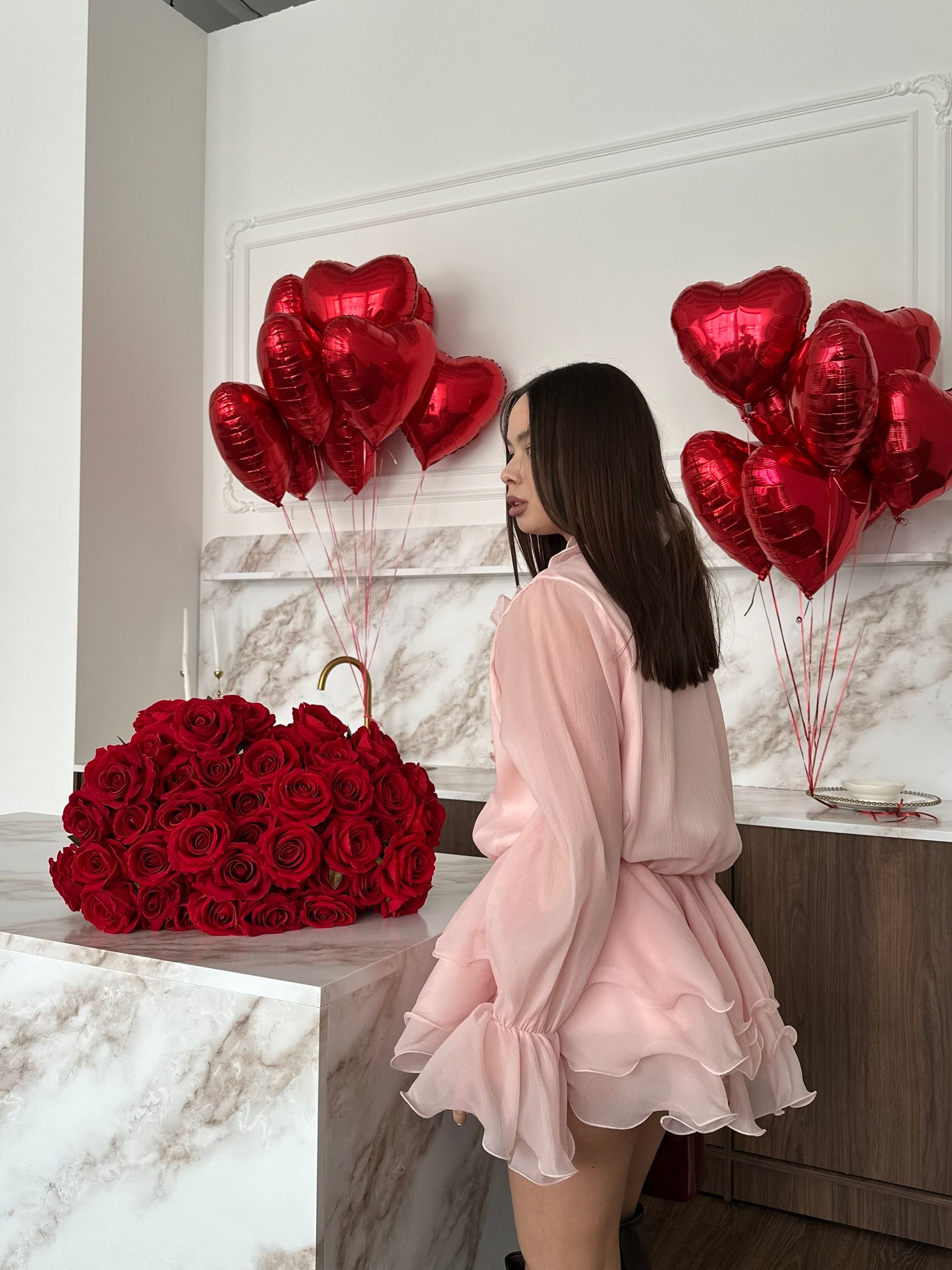 Платье Annshop рюши+розы