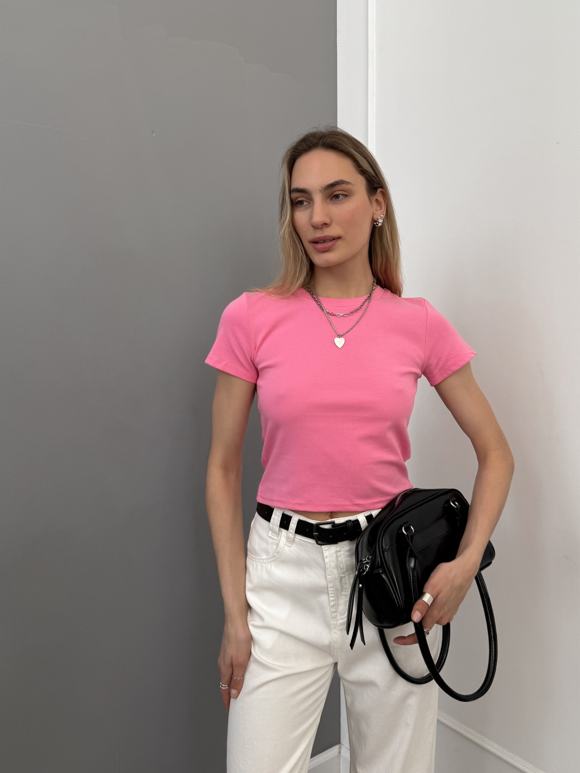 Футболка Korea 695 однотон короткая