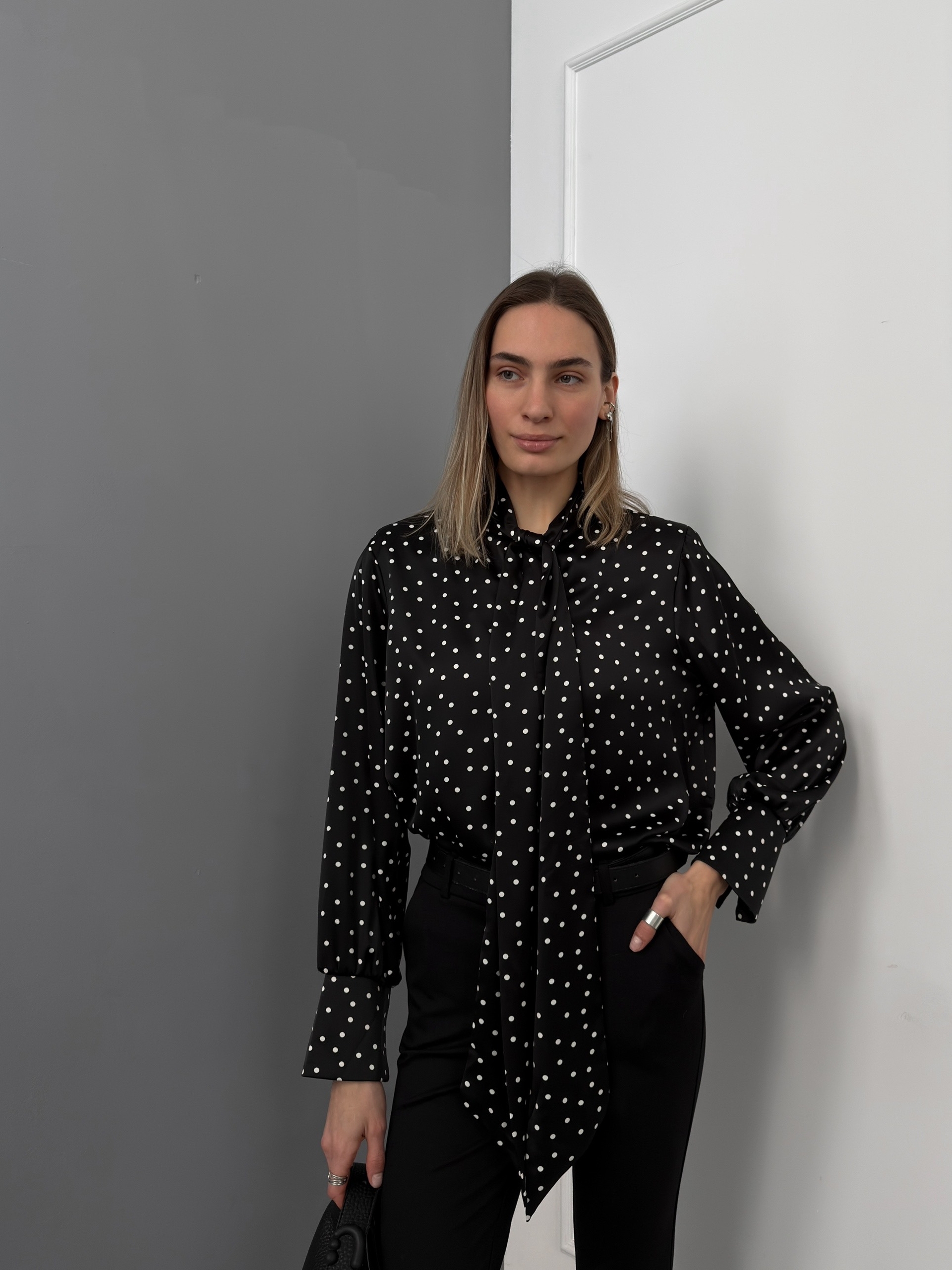 Блуза Koko в горошек завязки на вороте