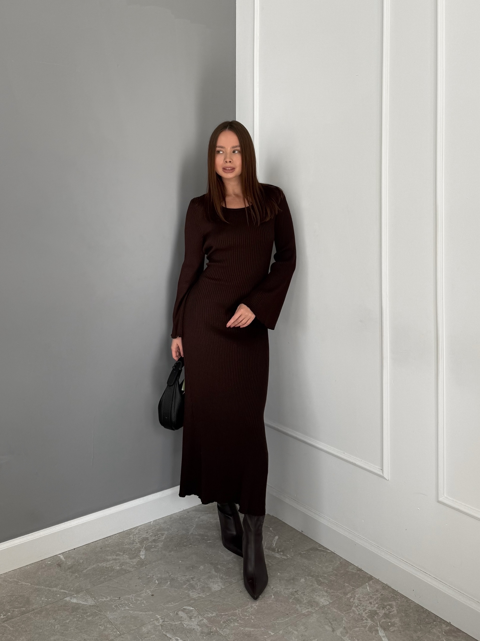 Платье 80043 завязки на талии в рубчик