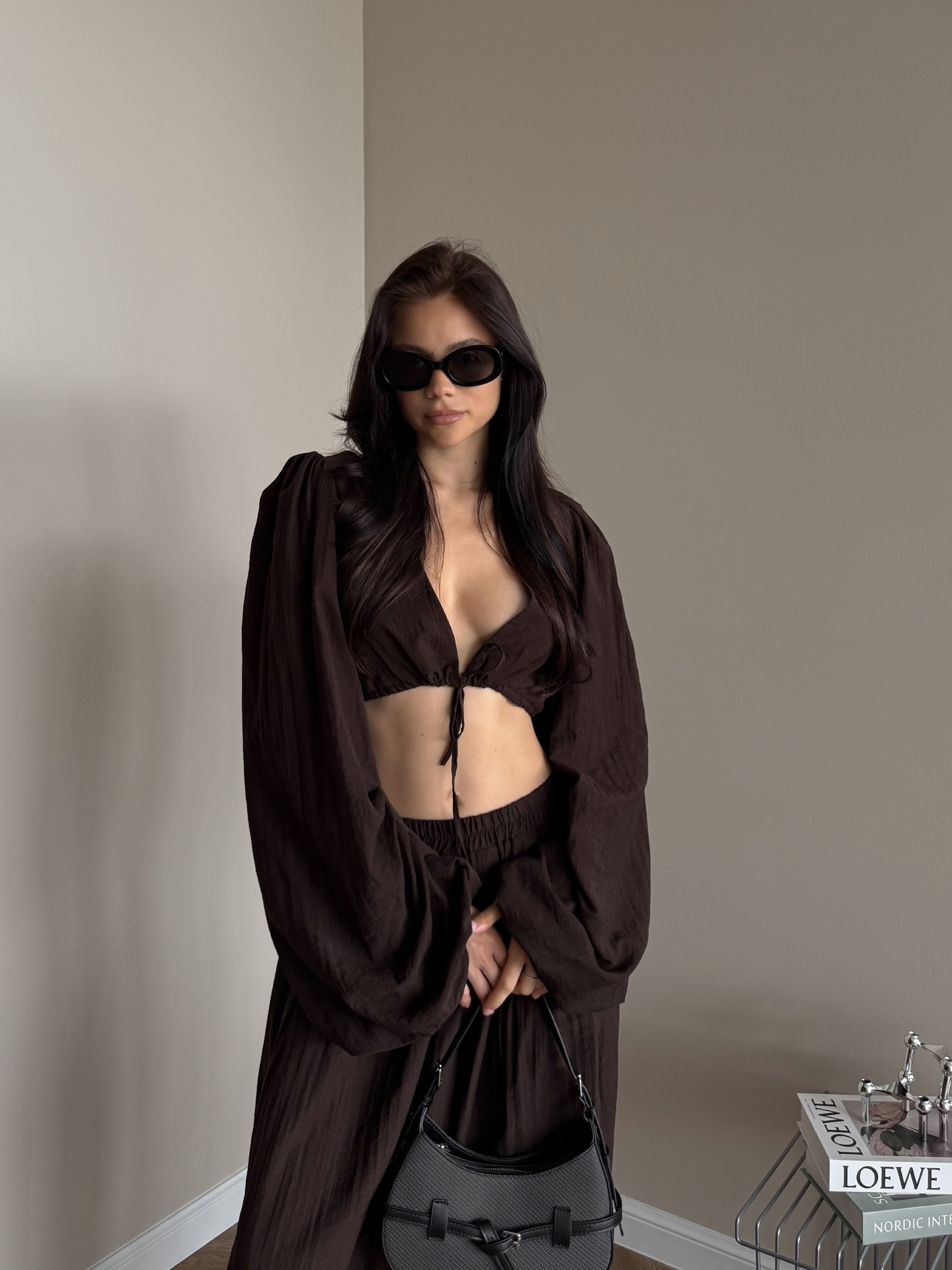 Костюм летний One Collection укороченный кардиган+брюки