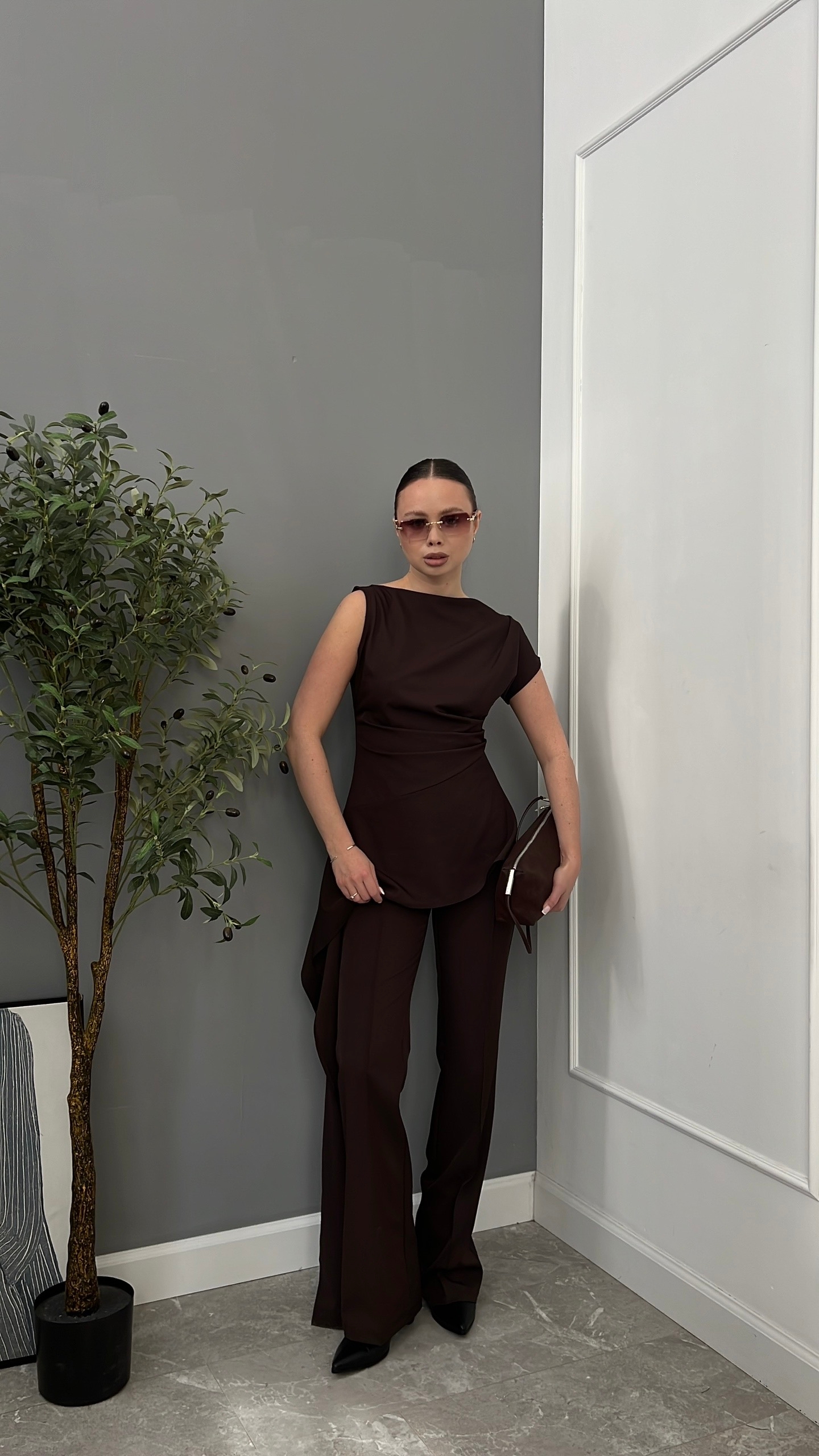 Костюм Melocotton блуза асиметрия+брюки