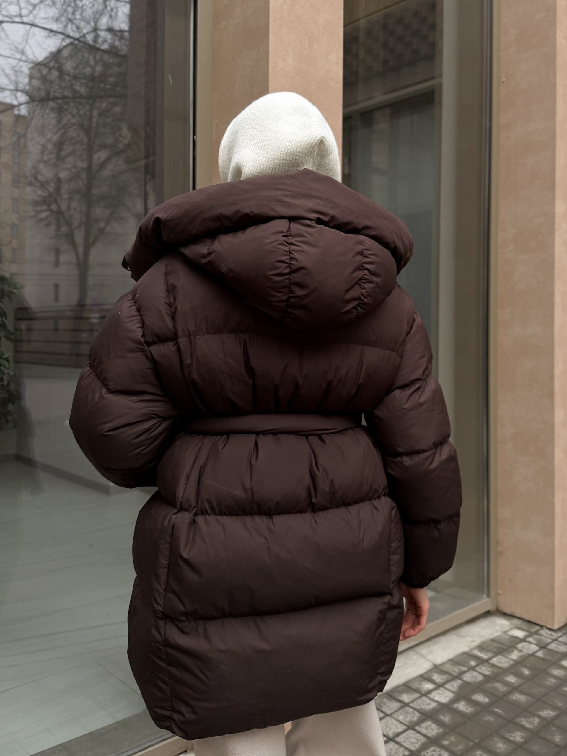 Куртка H 8159 средняя длина с поясом