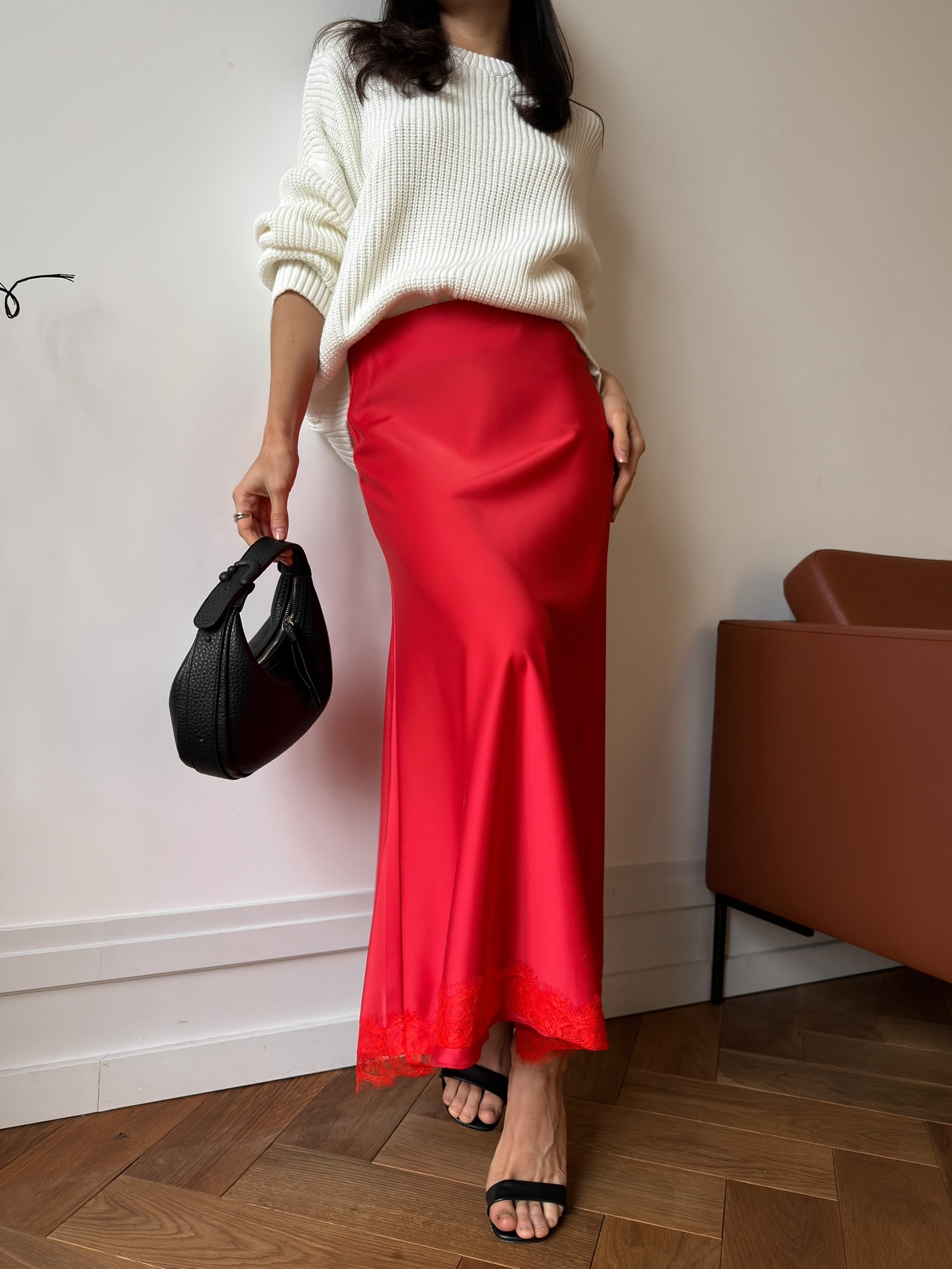 Юбка AZIZA 0181 атлас кружево+резинка