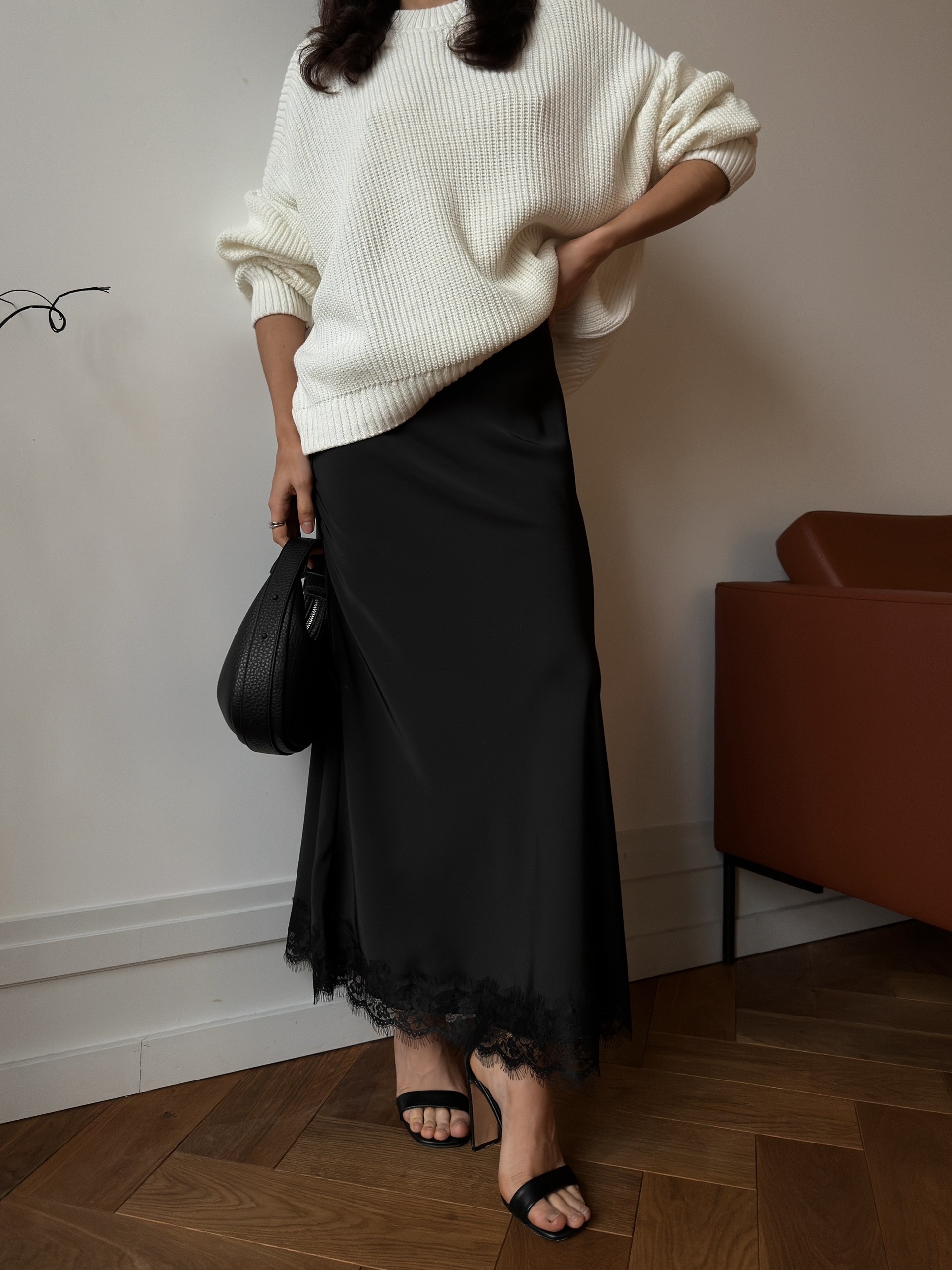 Юбка AZIZA 0181 атлас кружево+резинка