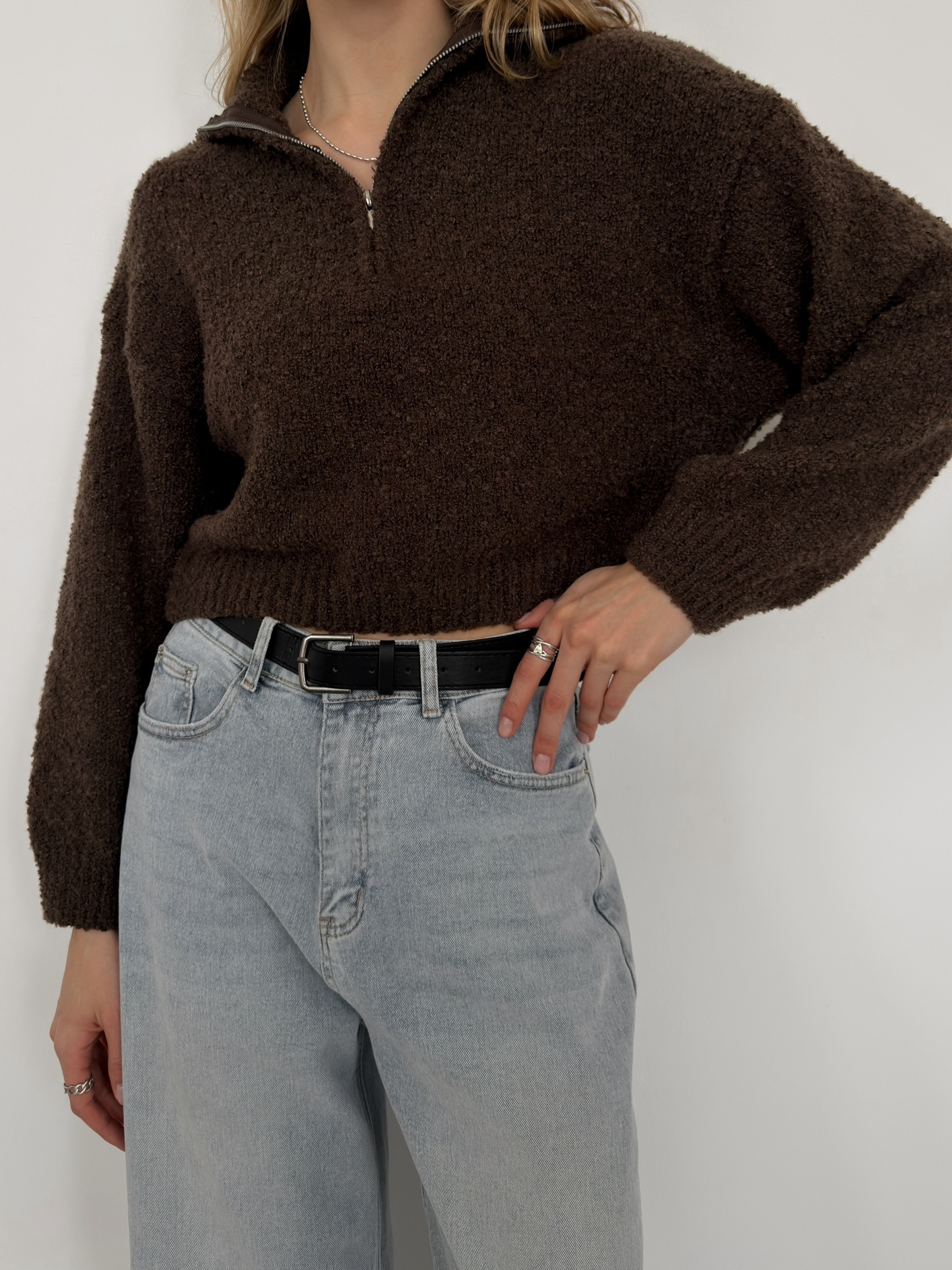 Джемпер Korea F1090 поло на молнии барашек