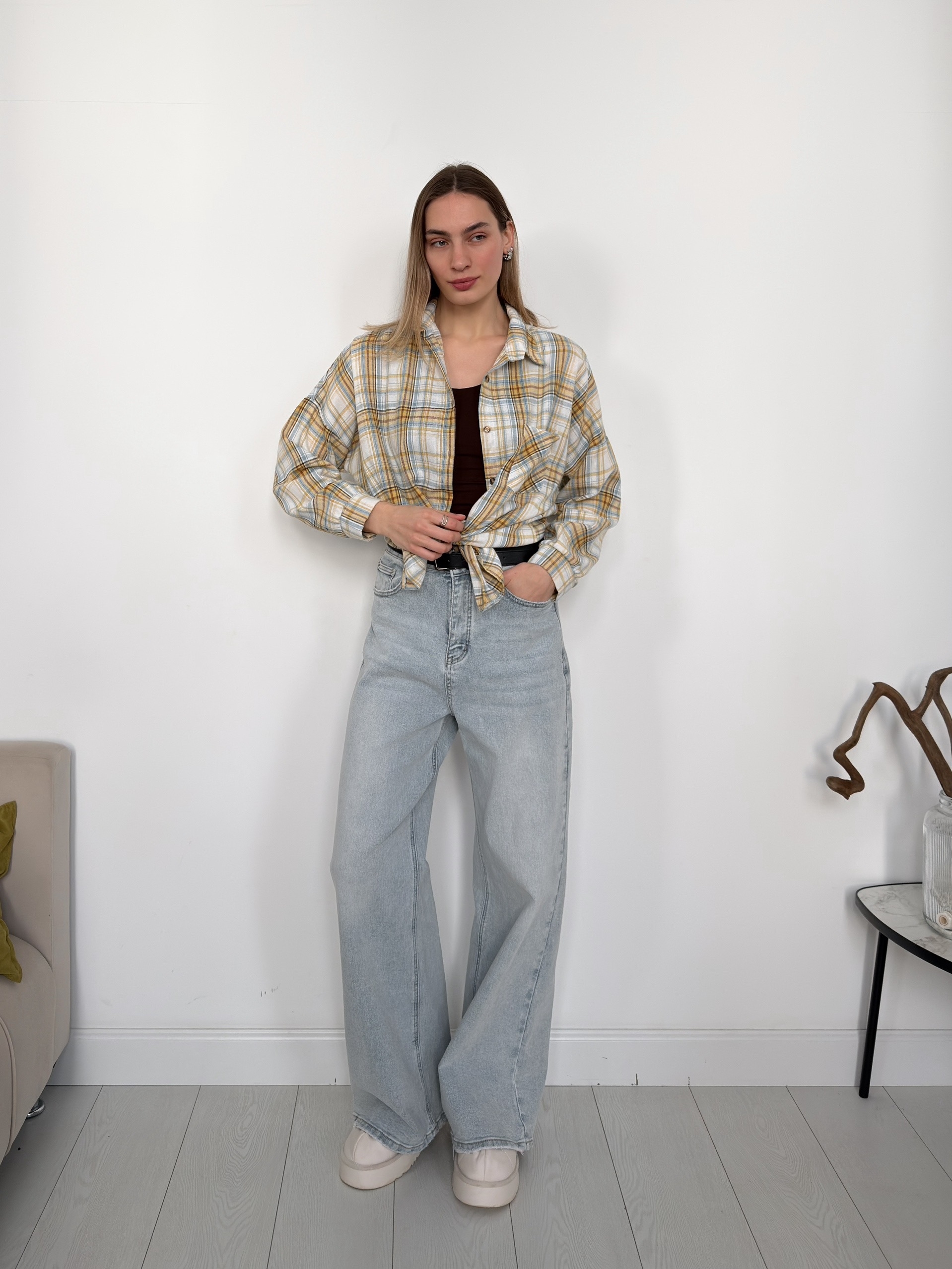 Рубашка клетка 601 на пуговках