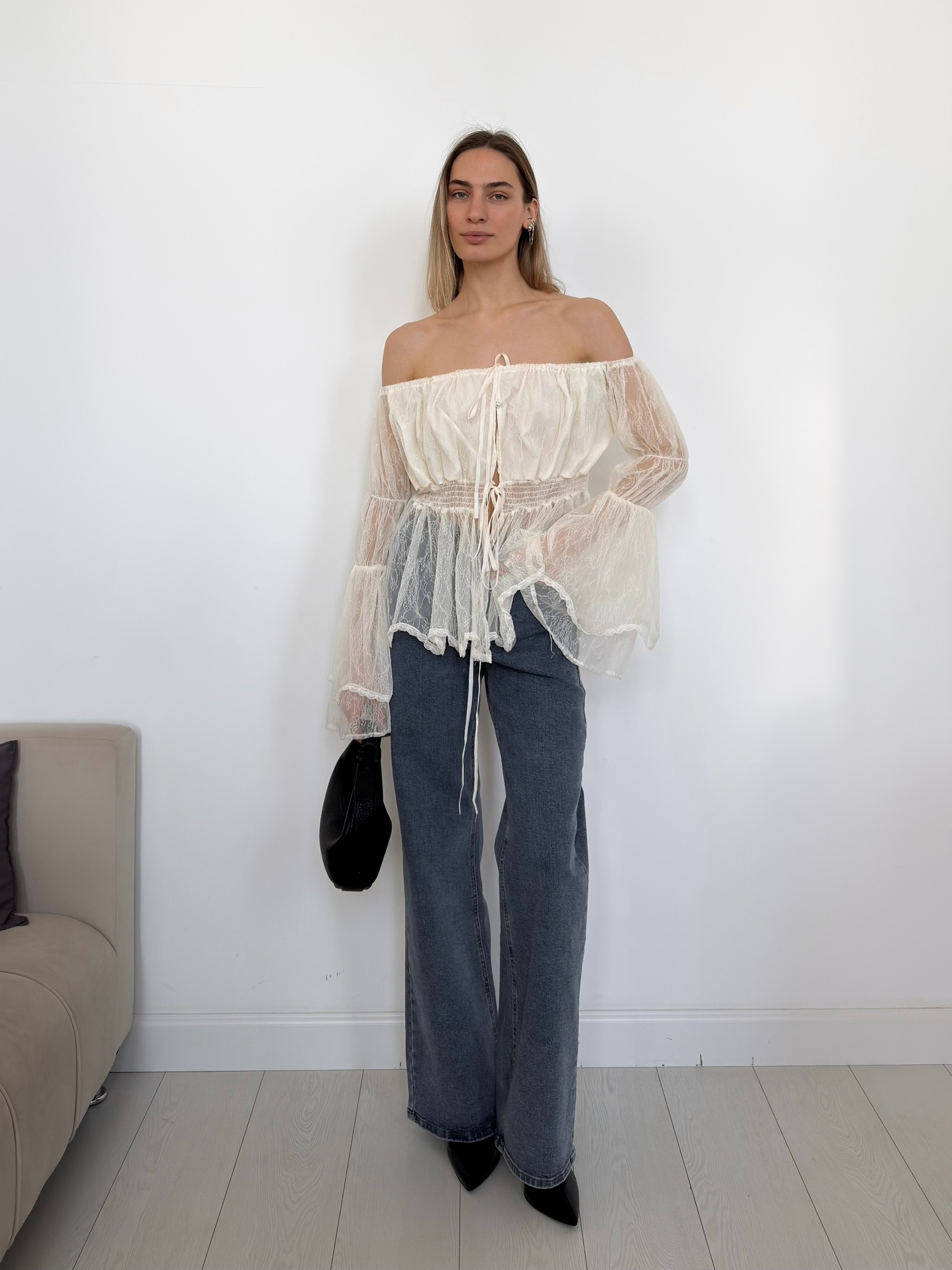 Блуза Fire 9330 легкая кружево на завязках