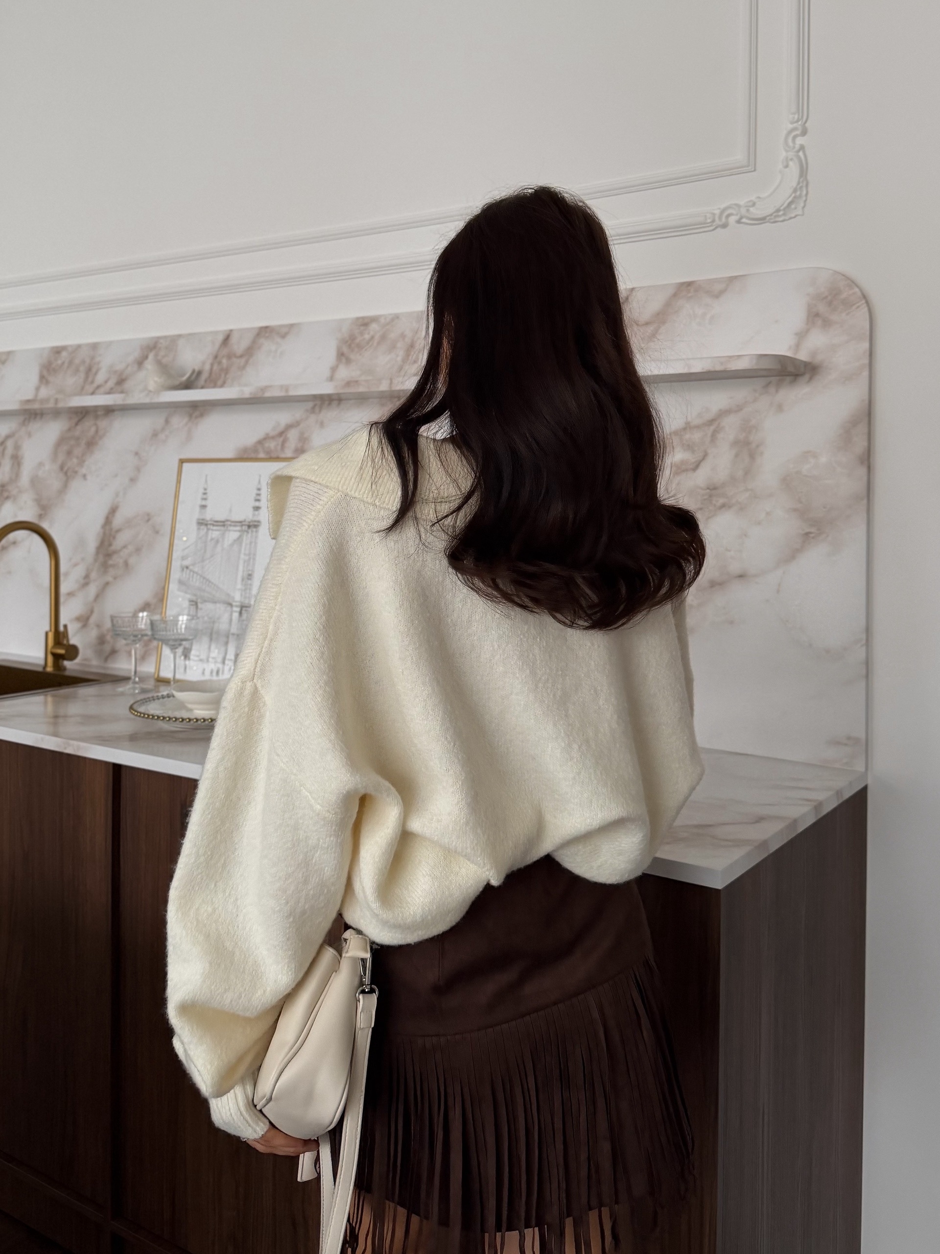 Юбка W9808 бархатная с бахромой