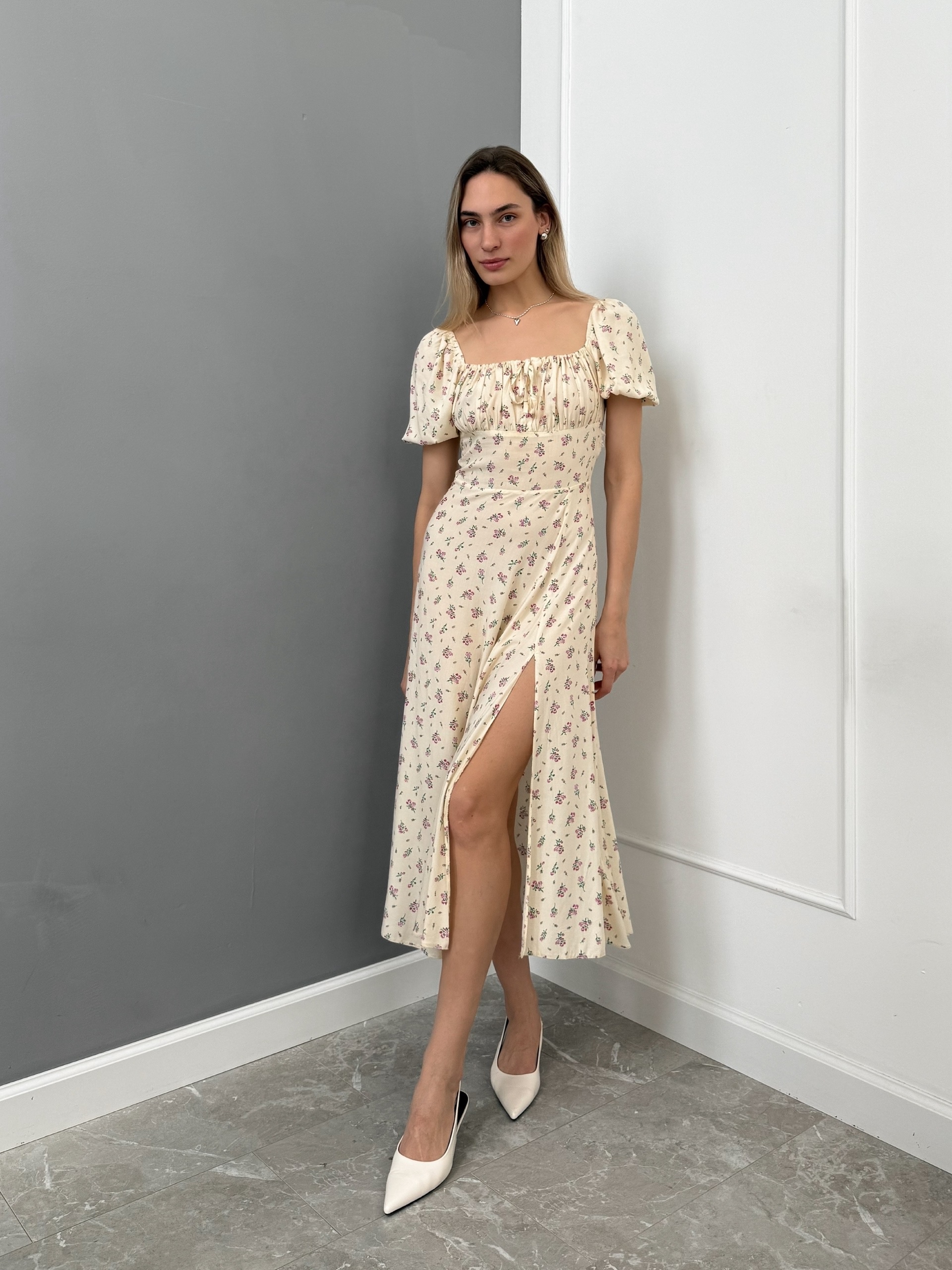 Платье Dress сборка на груди рукав фонарик