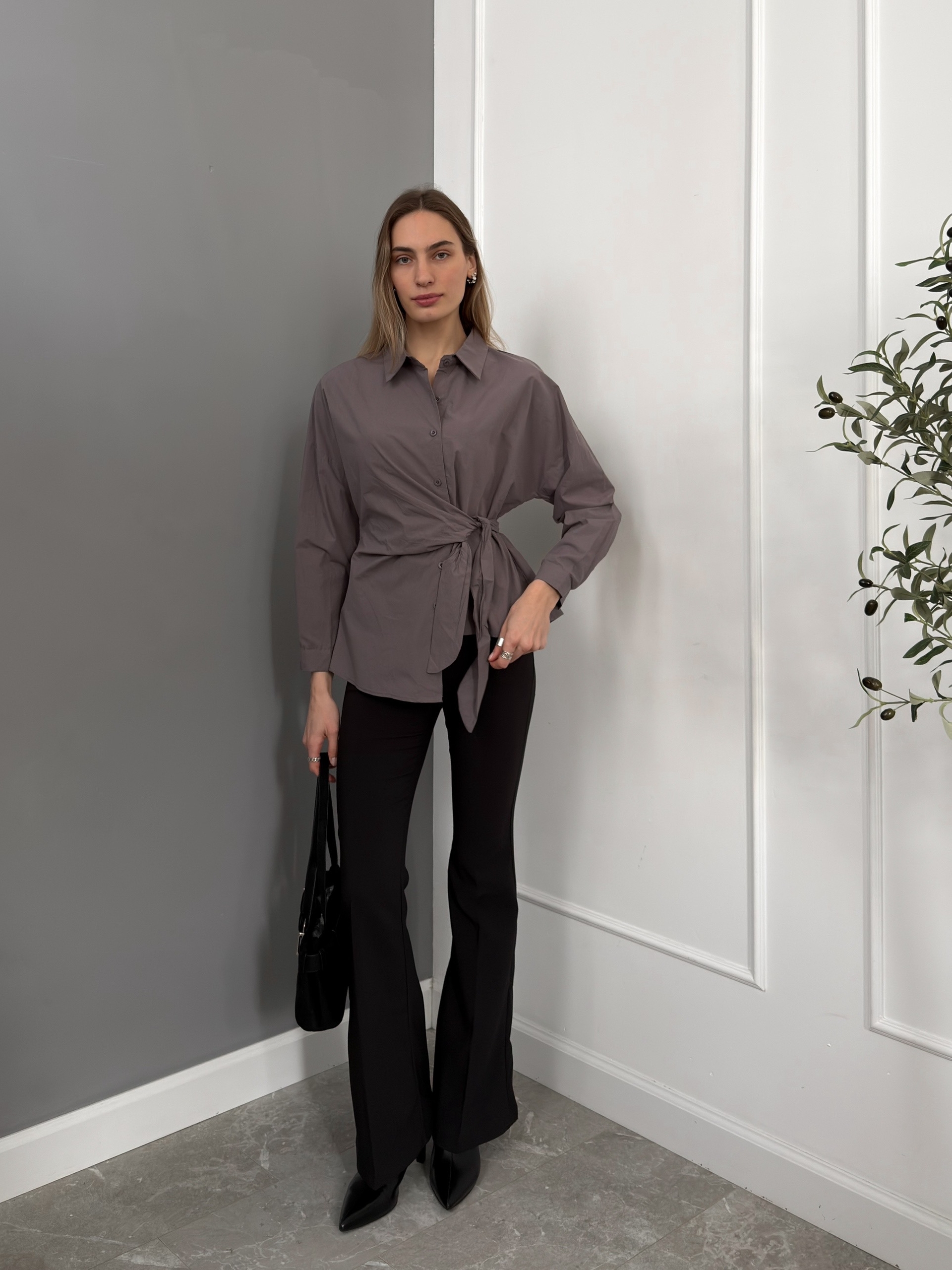 Рубашка завязка на талии YUER 0719