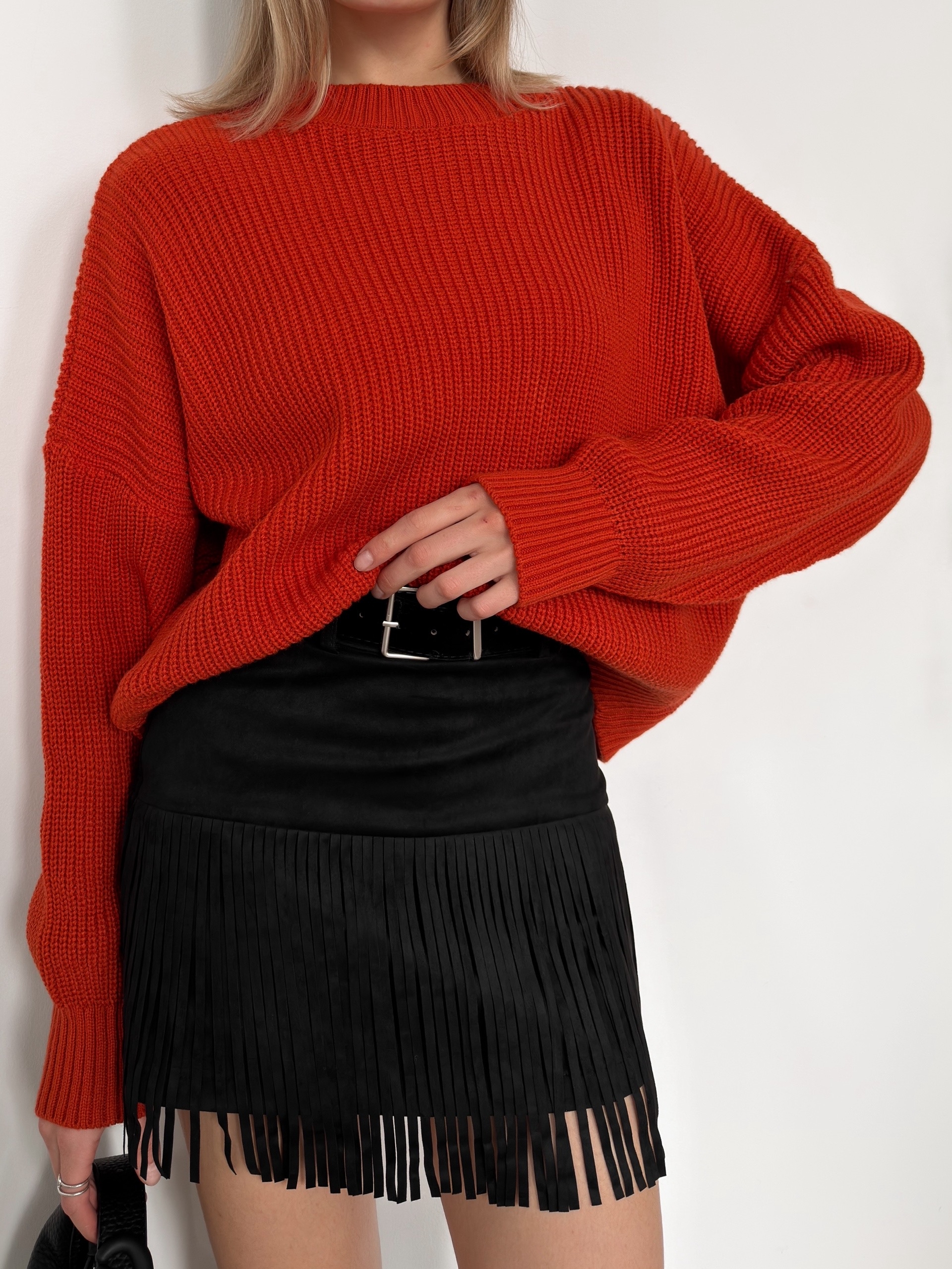 Юбка W9808 бархатная с бахромой