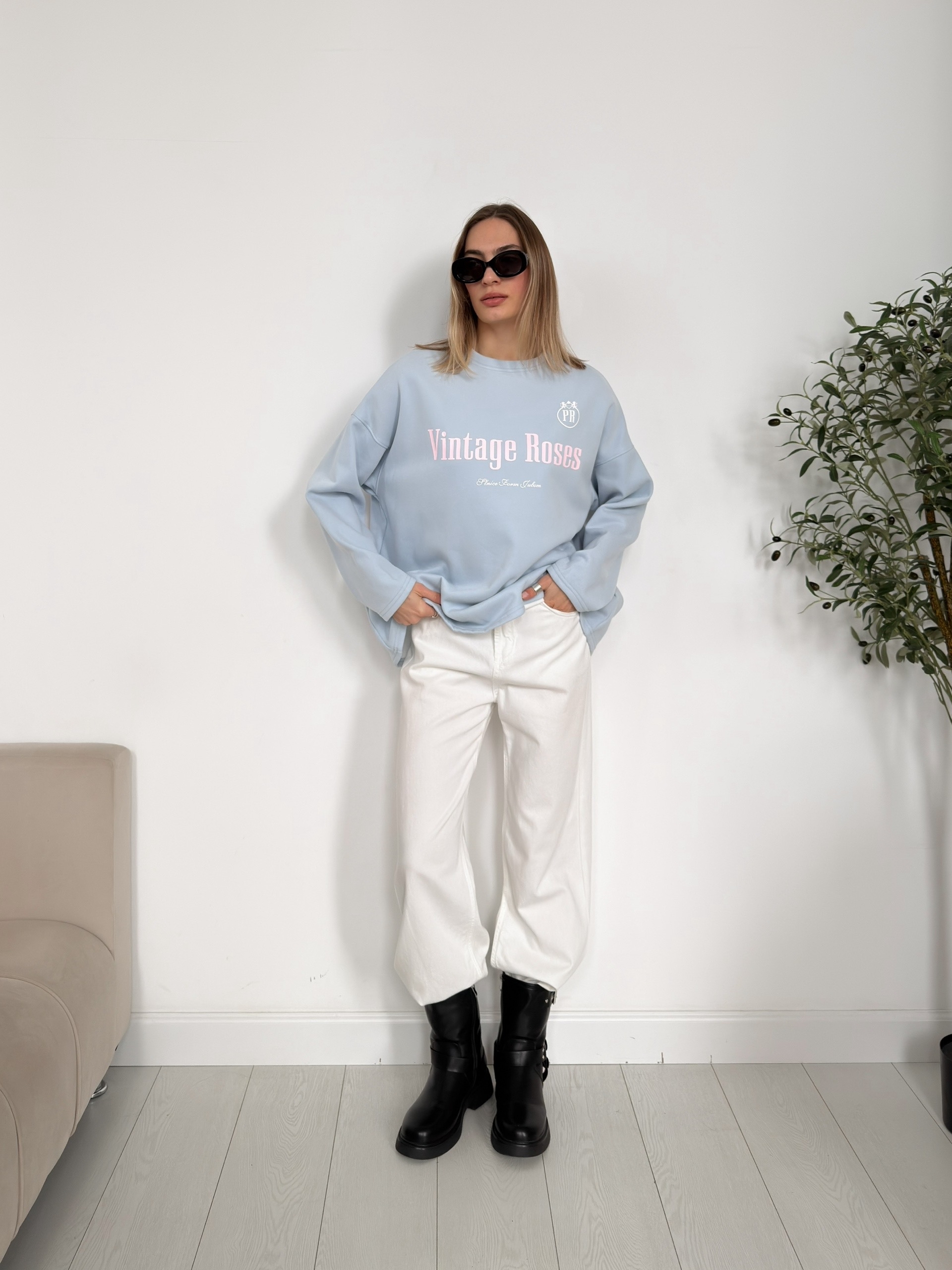 Свитшот W9510 Wintage Roses оверсайз флис