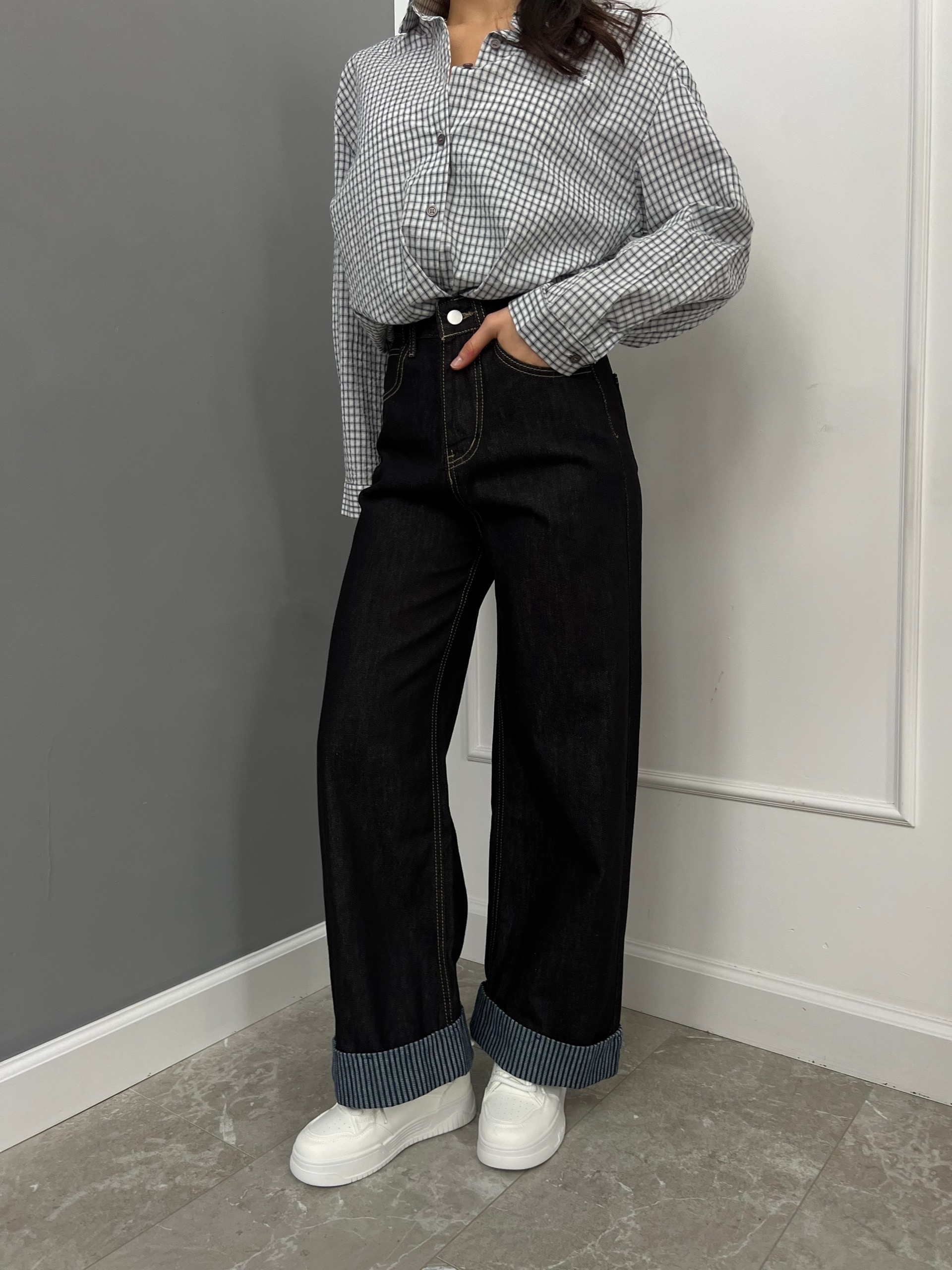 Джинсы YJY 9592-1  подворот в полоску