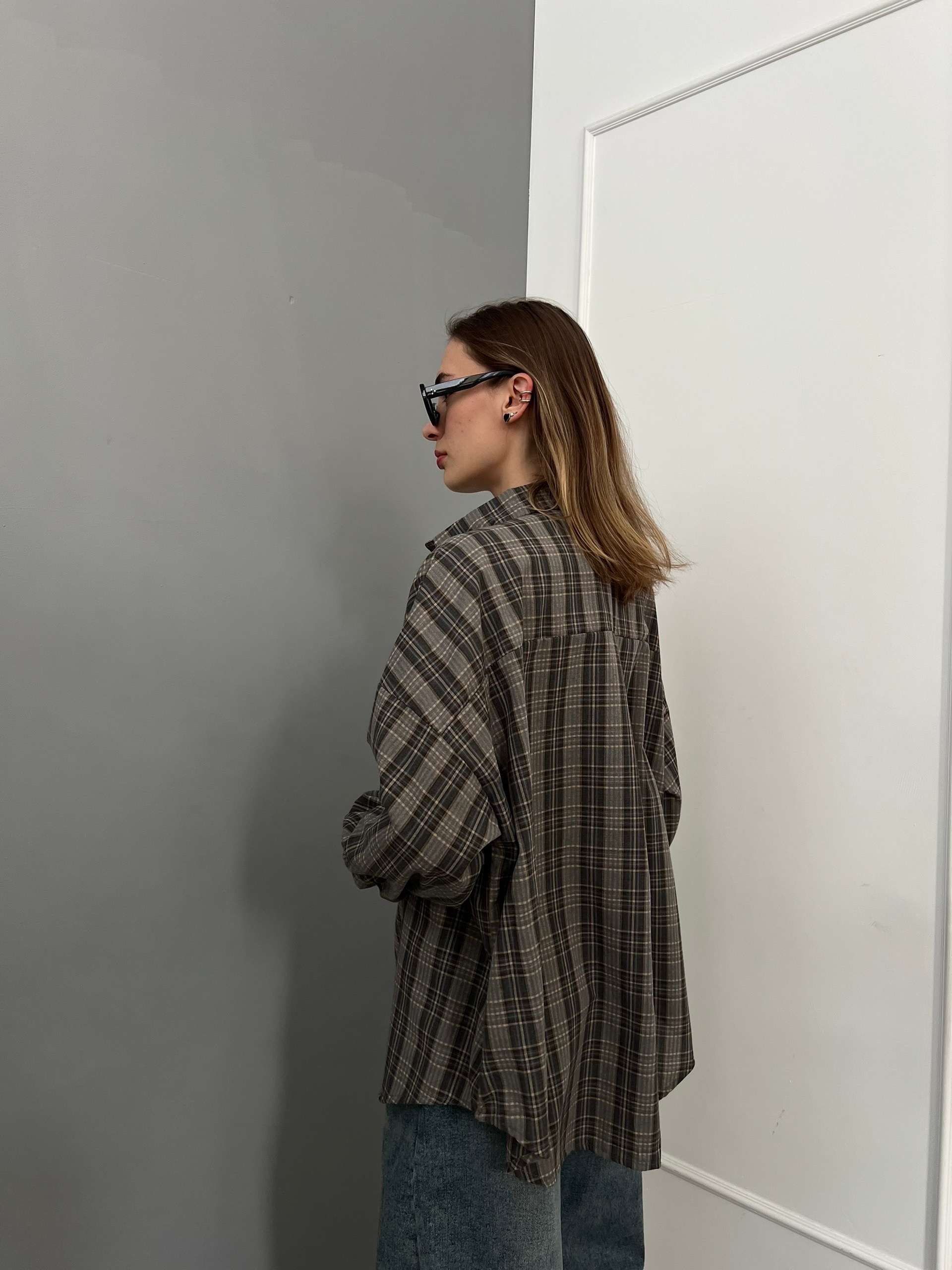 Рубашка LanLan 9227 клетка кармашек на груди