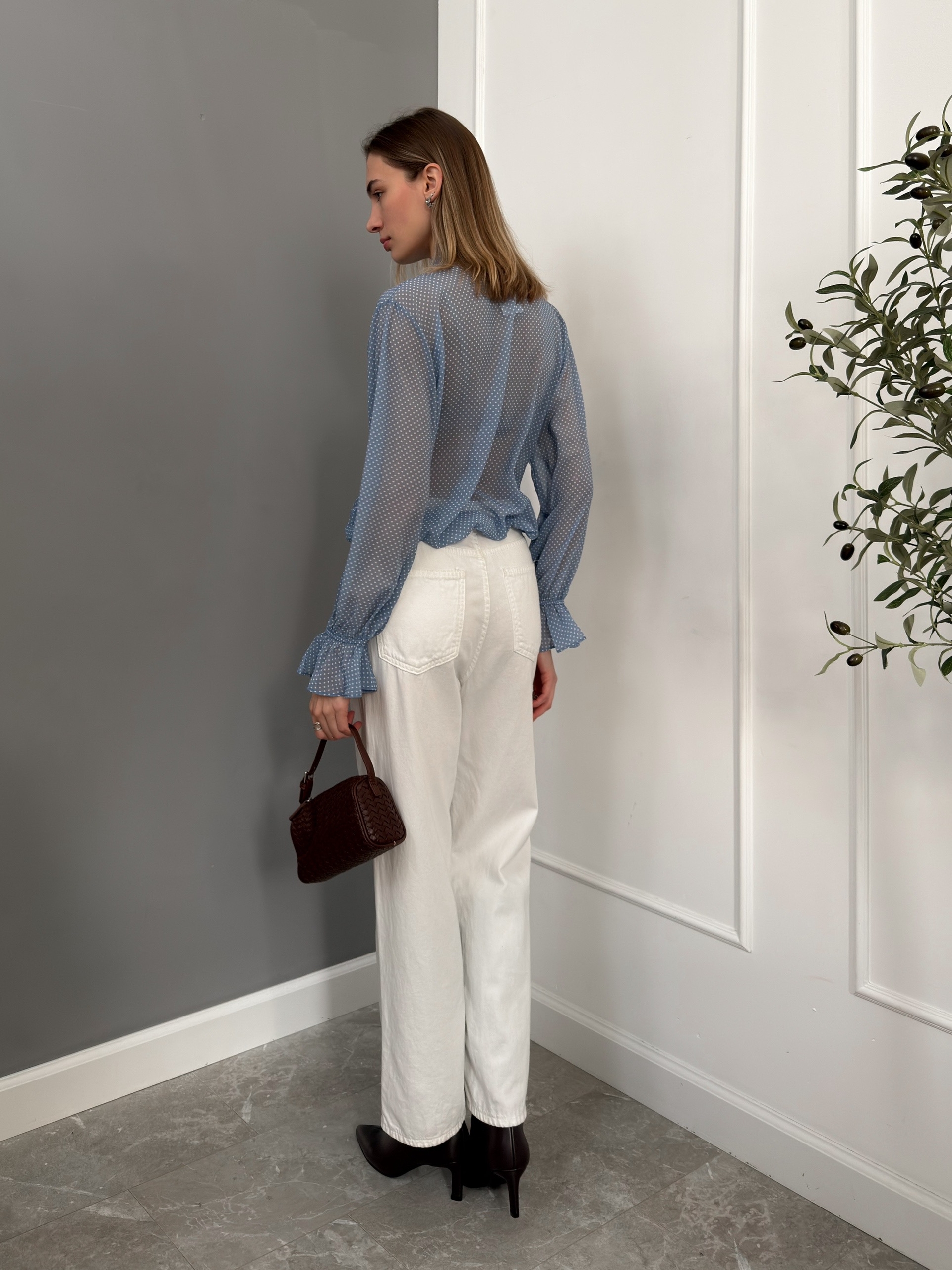 Блуза шифон горох WG низ на резинке W6795