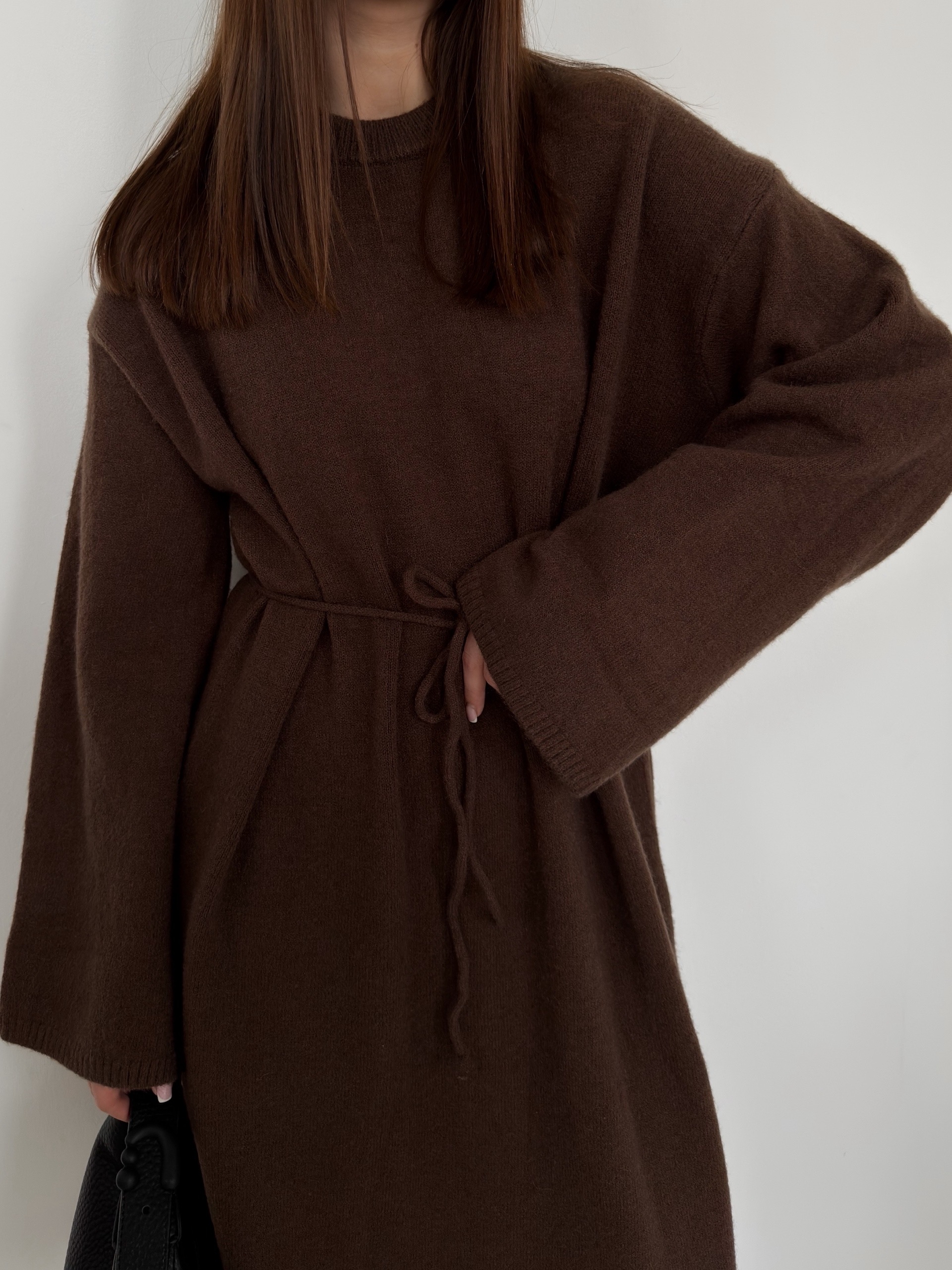 Платье макси трикотаж пояс-веревочка