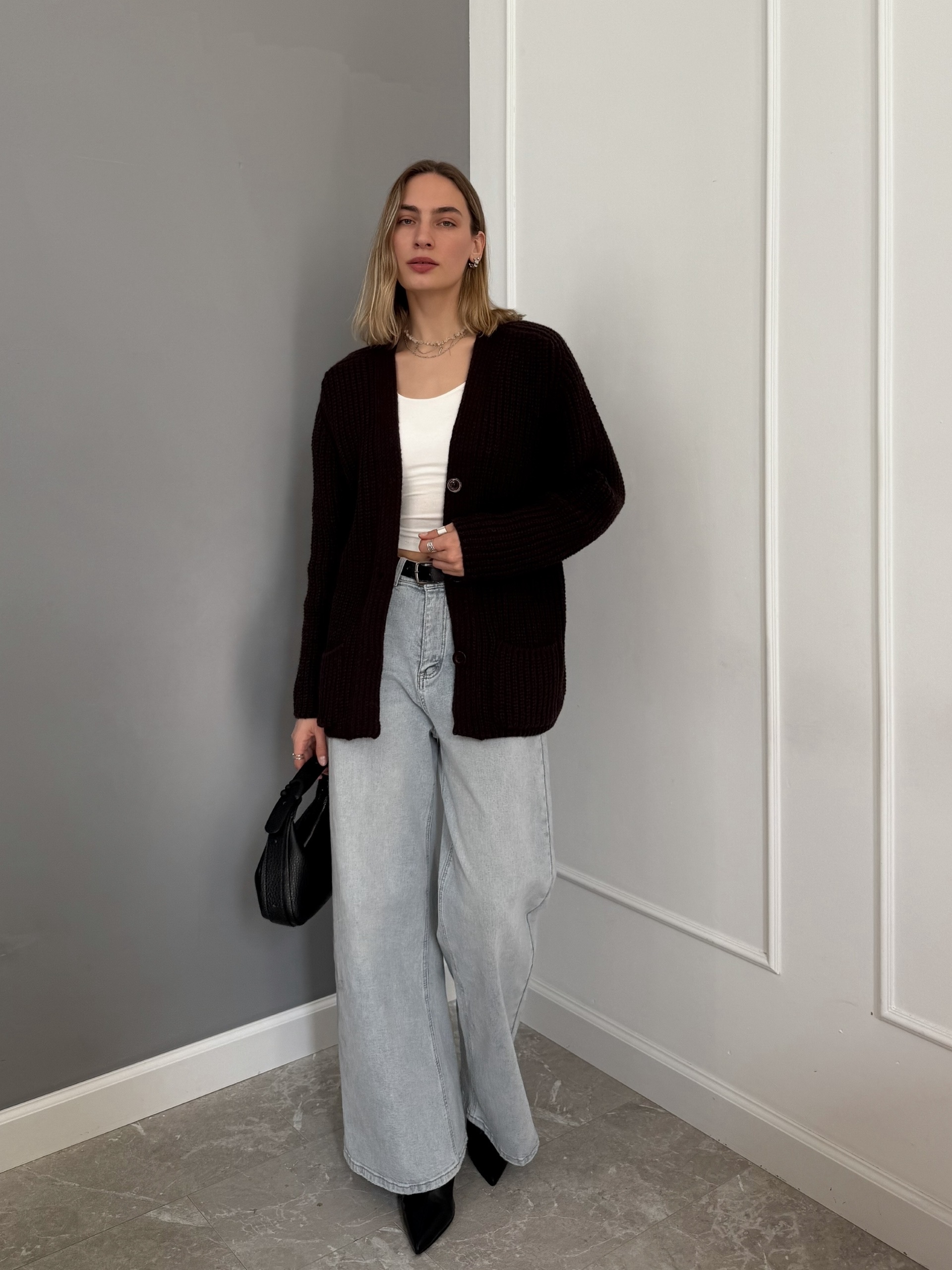 Кардиган Zara 90128 два кармана крупная вязка