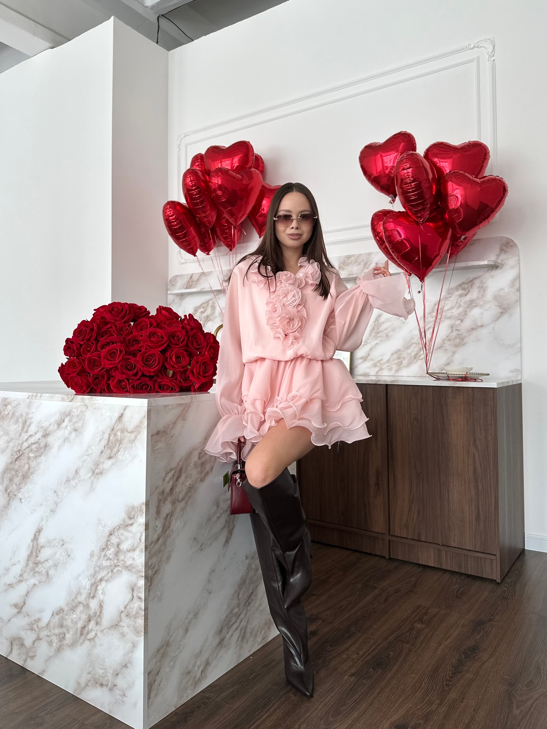 Платье Annshop рюши+розы