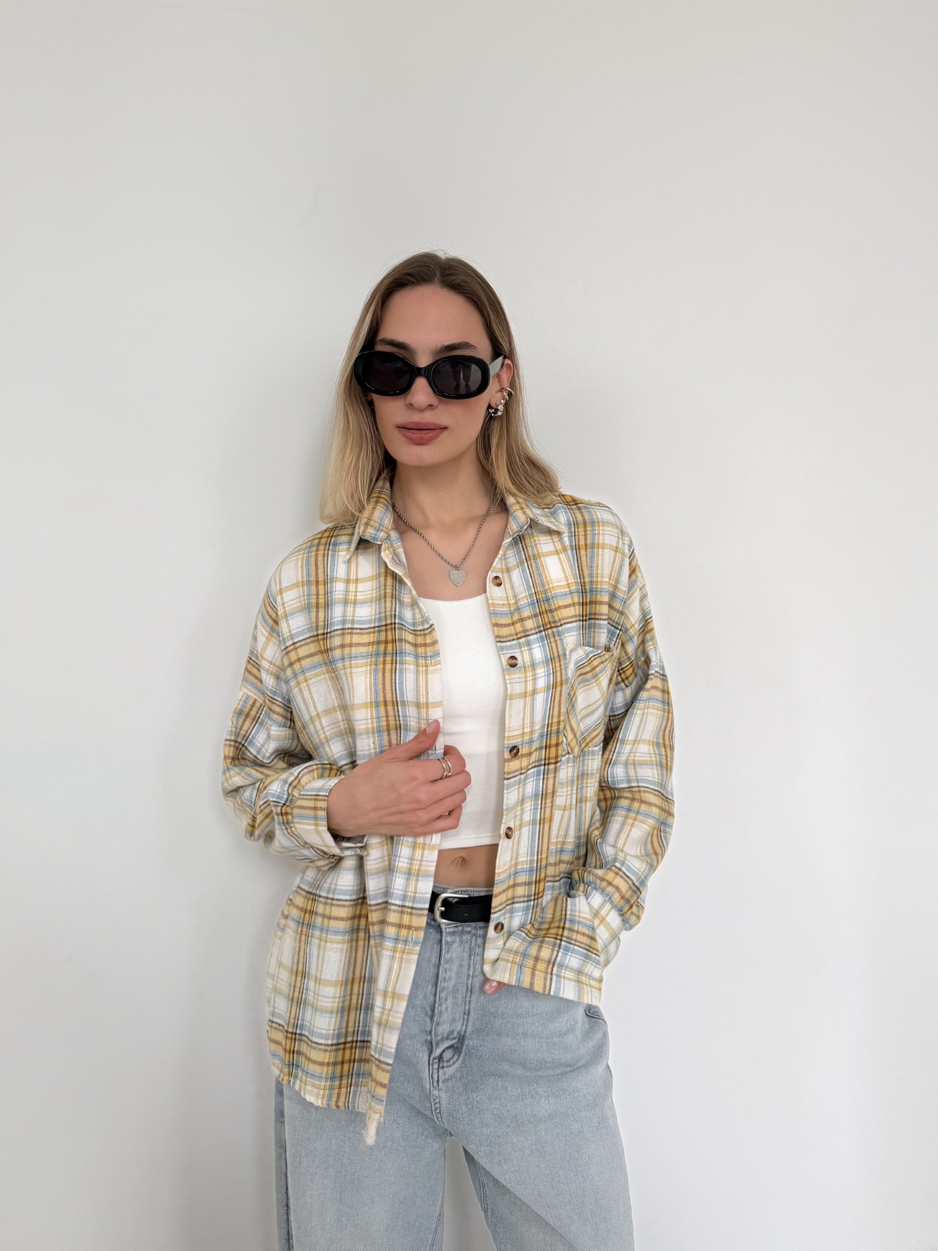 Рубашка Korea 601 клетка карман на груди