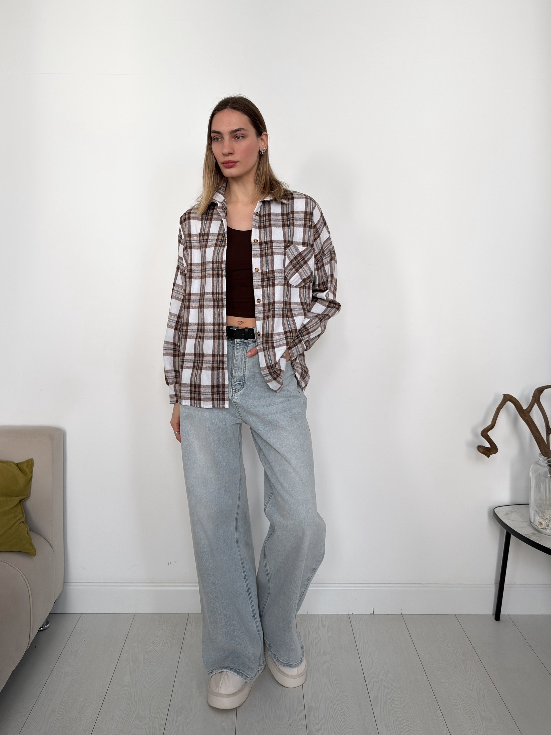 Рубашка клетка 601 на пуговках