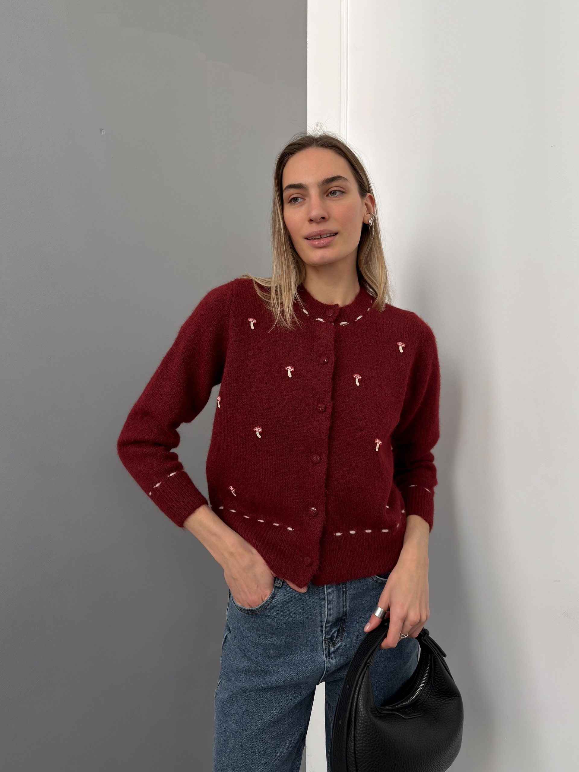 Кардиган на пуговках+грибочки