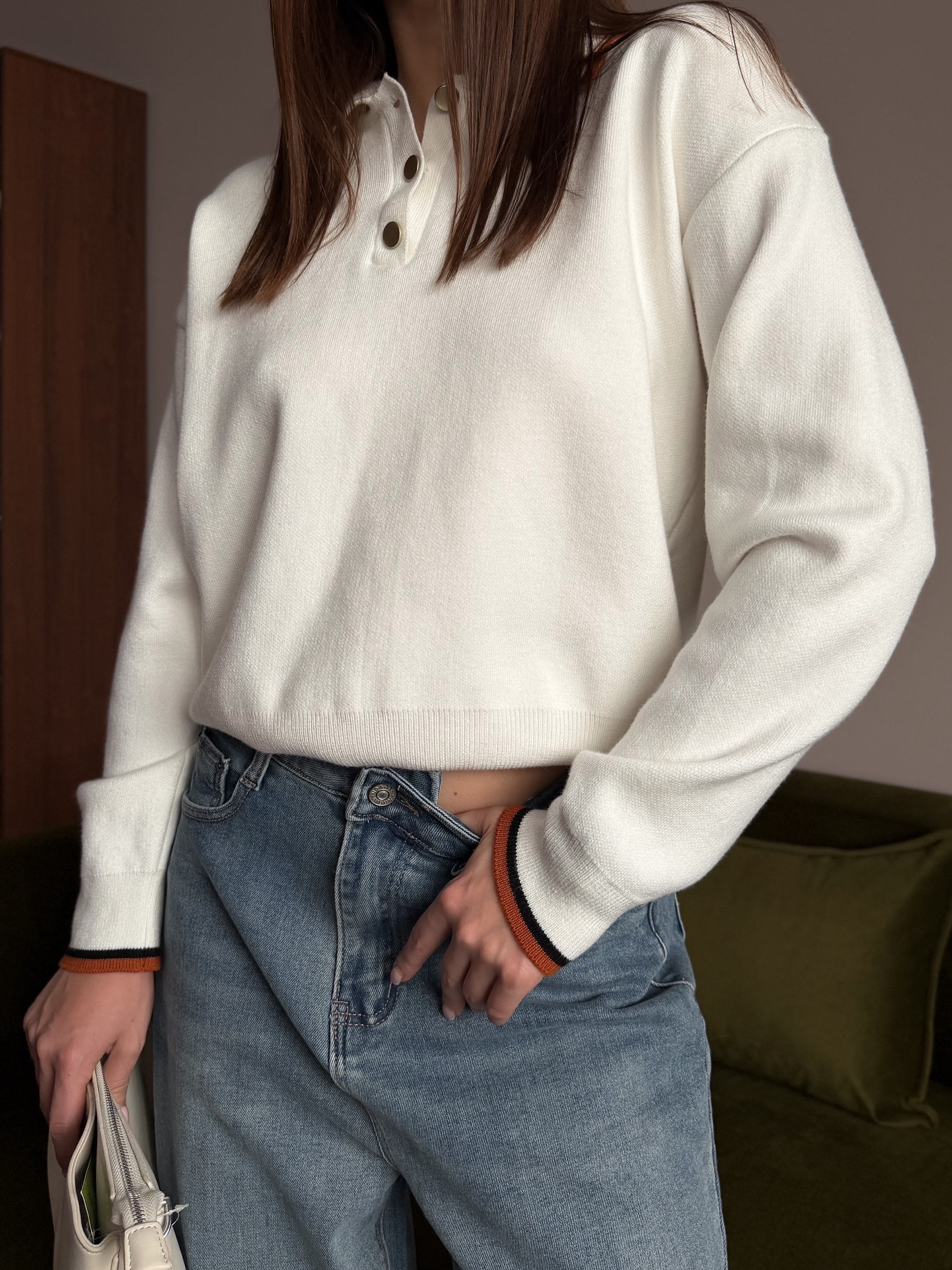 Джемпер Korea S2628 поло золотые пуговки