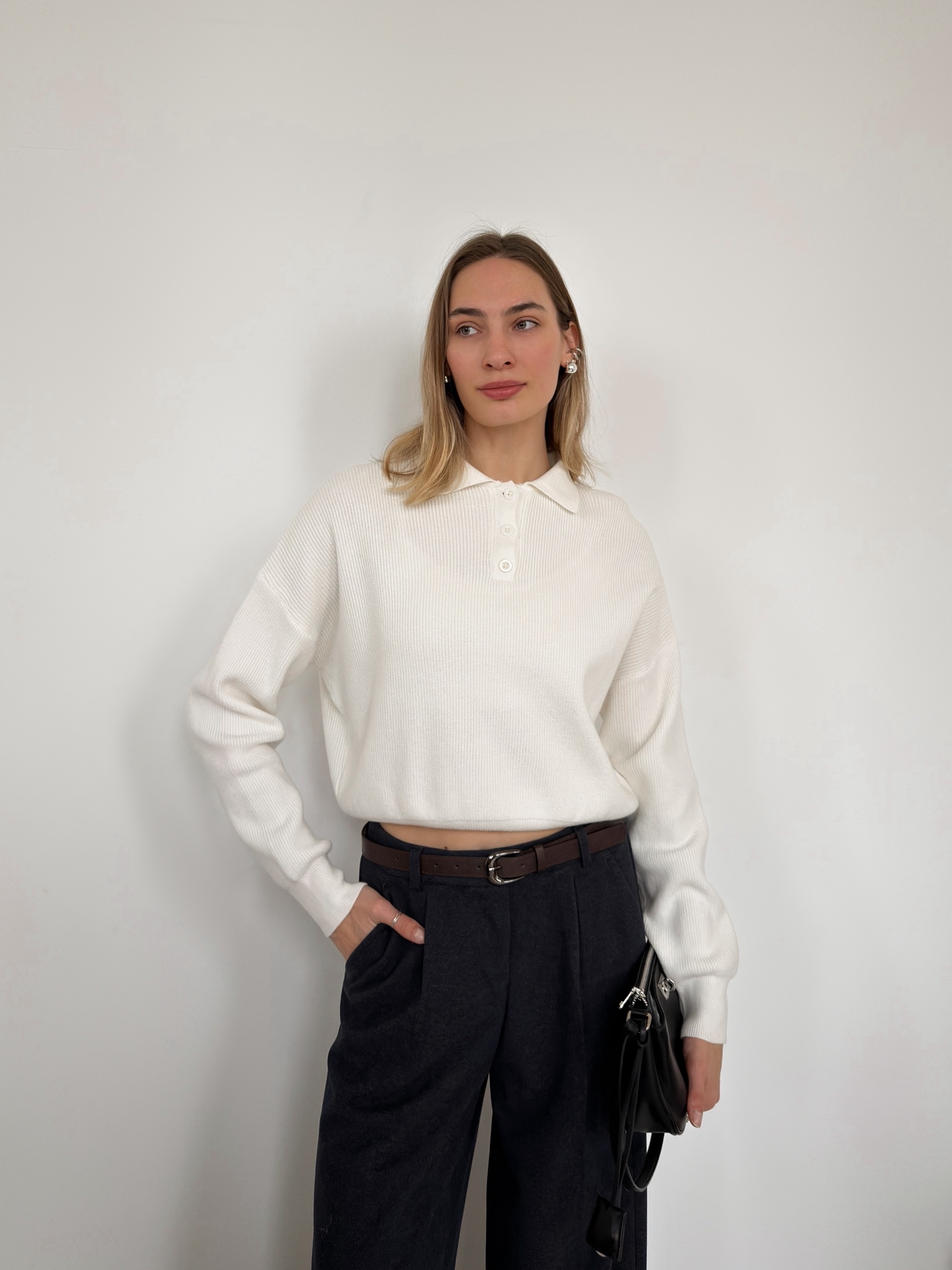 Джемпер Korea f2020 поло в рубчик