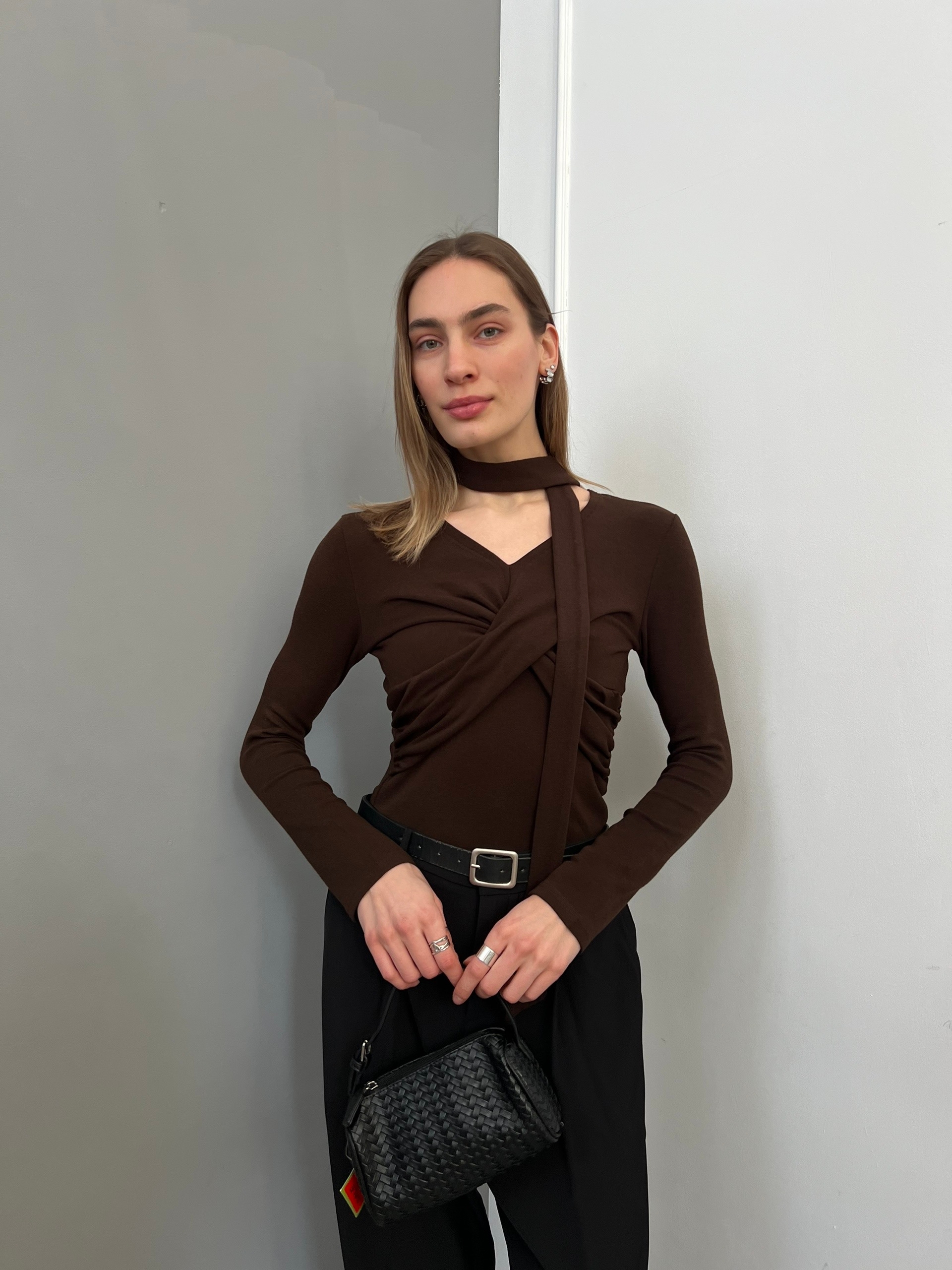 Лонгслив Nana Shop 2695  драпировка+пояс