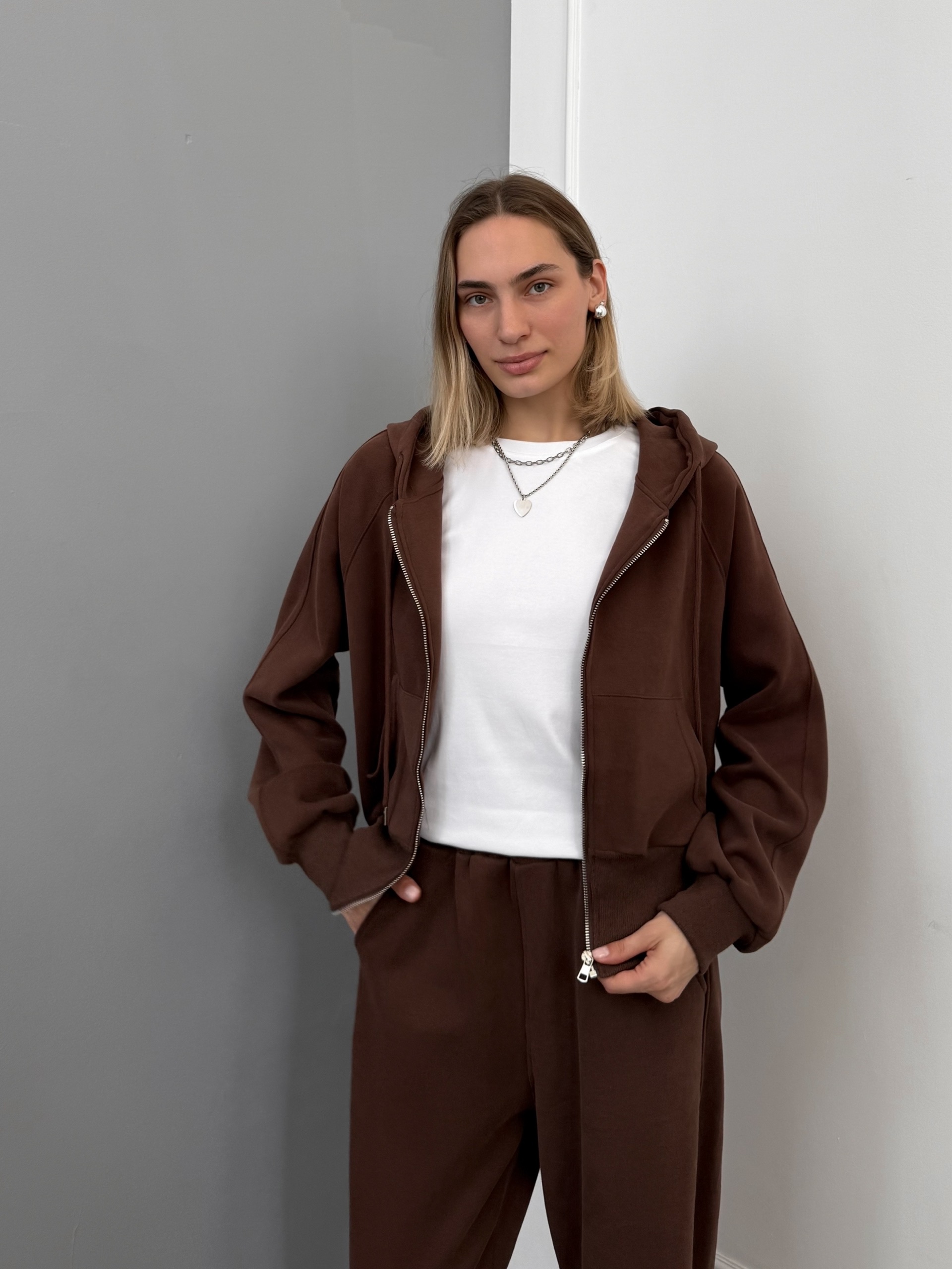 Костюм 7035 худи на замке+кюлоты