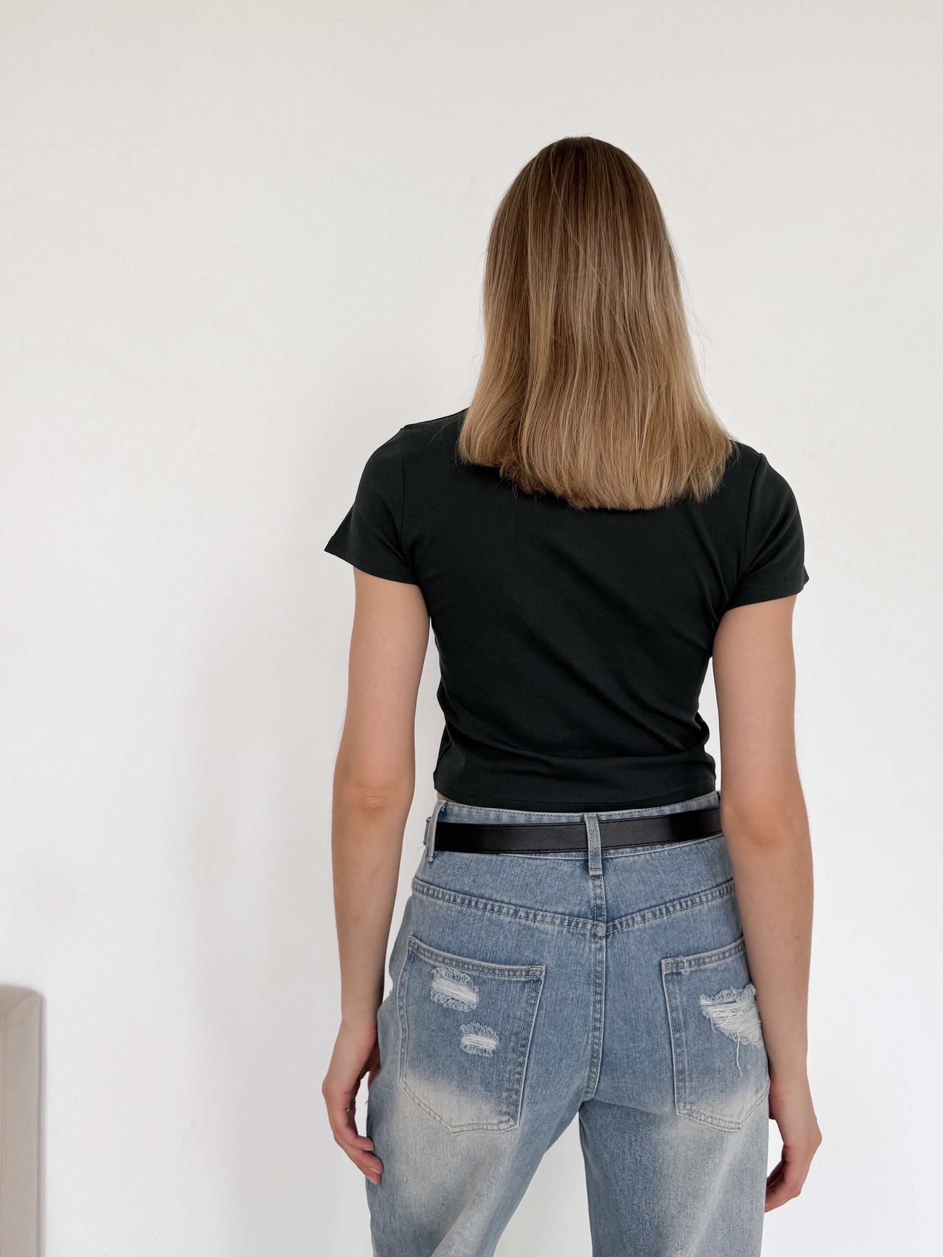 Футболка Korea 695 однотон короткая