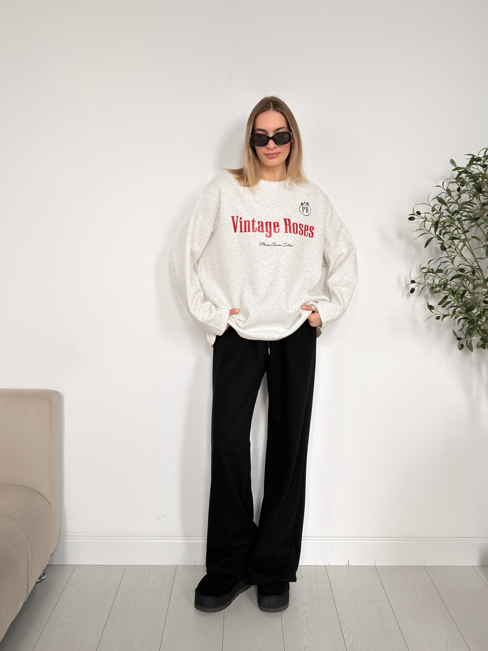 Свитшот W9510 Wintage Roses оверсайз флис