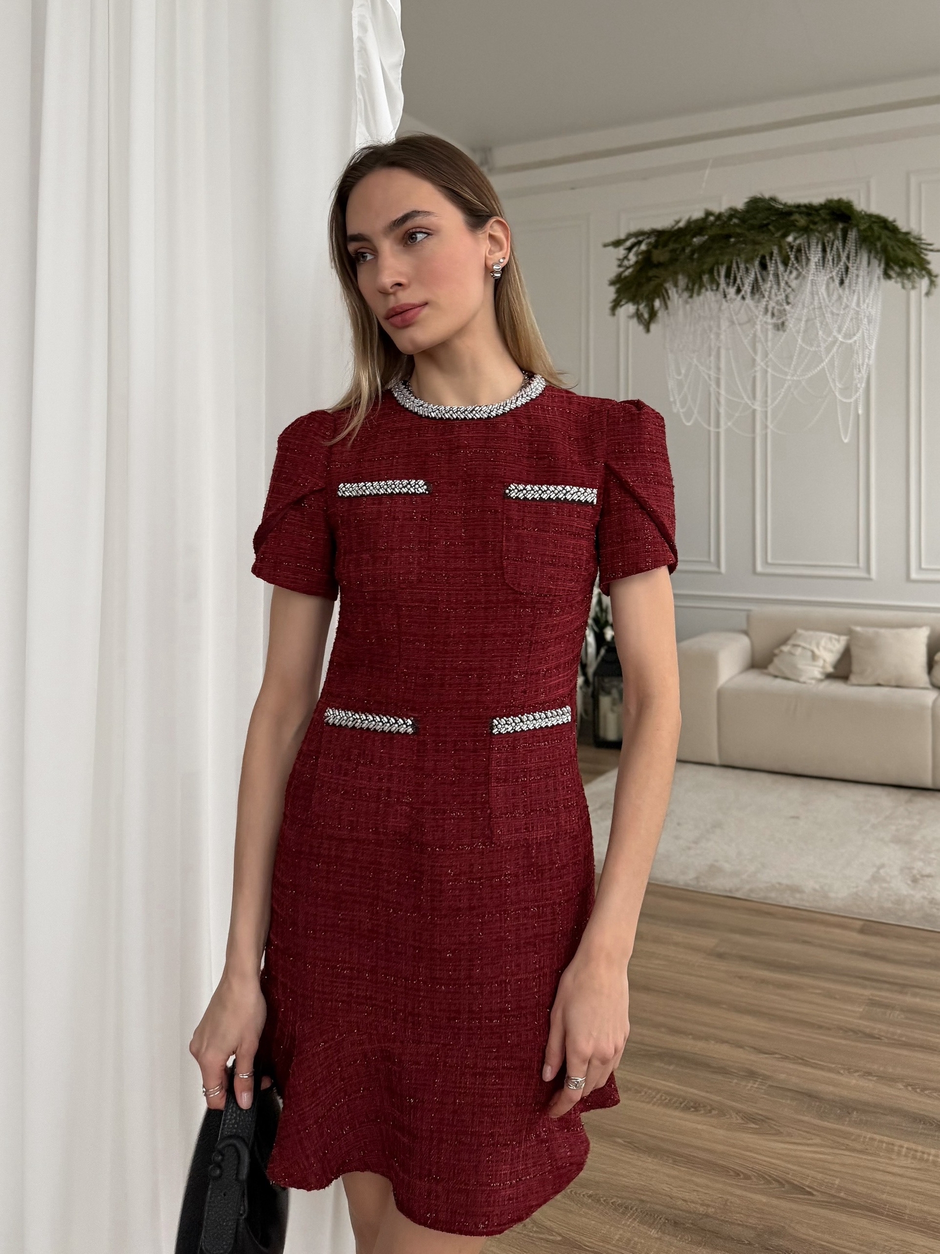 Платье Ifer в клетку бусинки кармашки