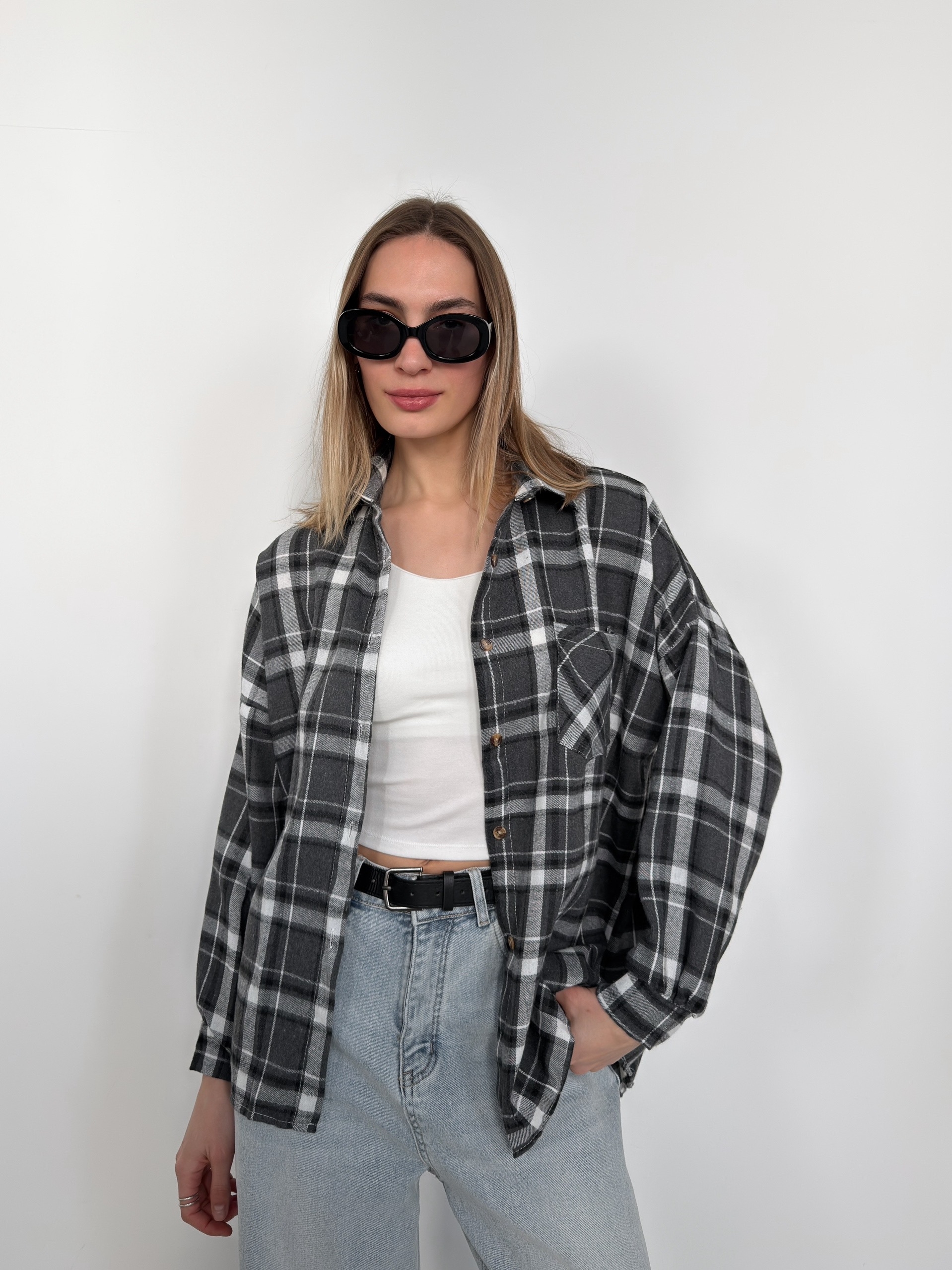 Рубашка клетка 601 на пуговках