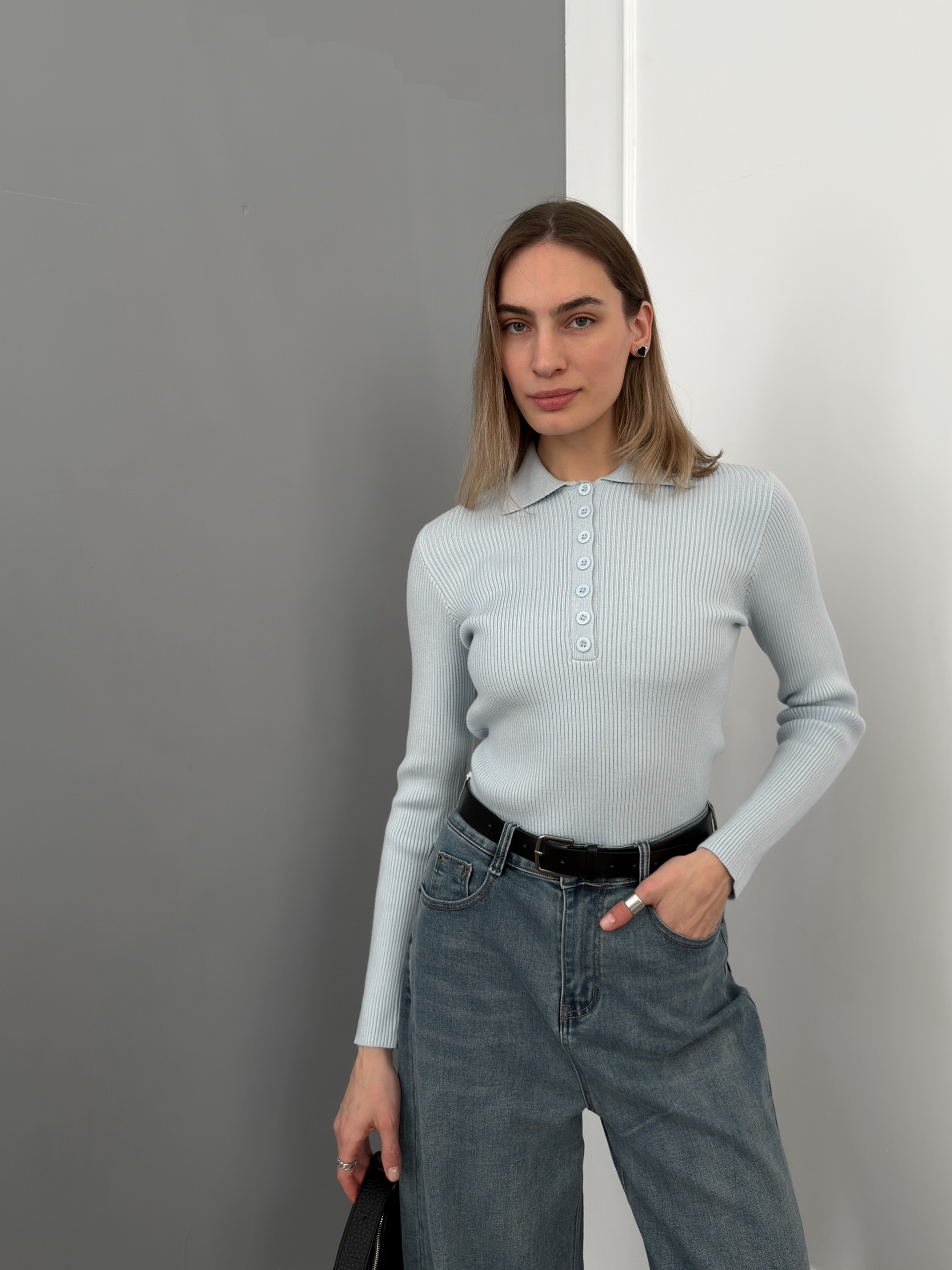 Джемпер Korea S2558 поло на пуговках в рубчик