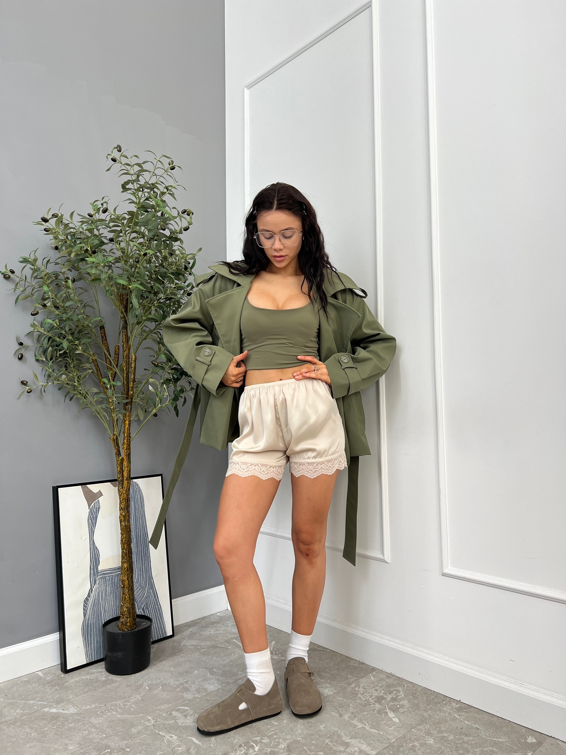 Шортики A8810 кружево атлас