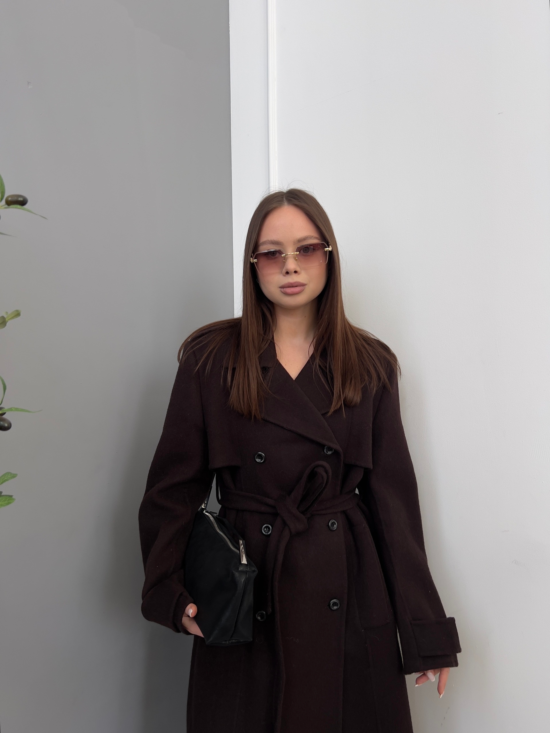 Пальто декор ремешки шерсть