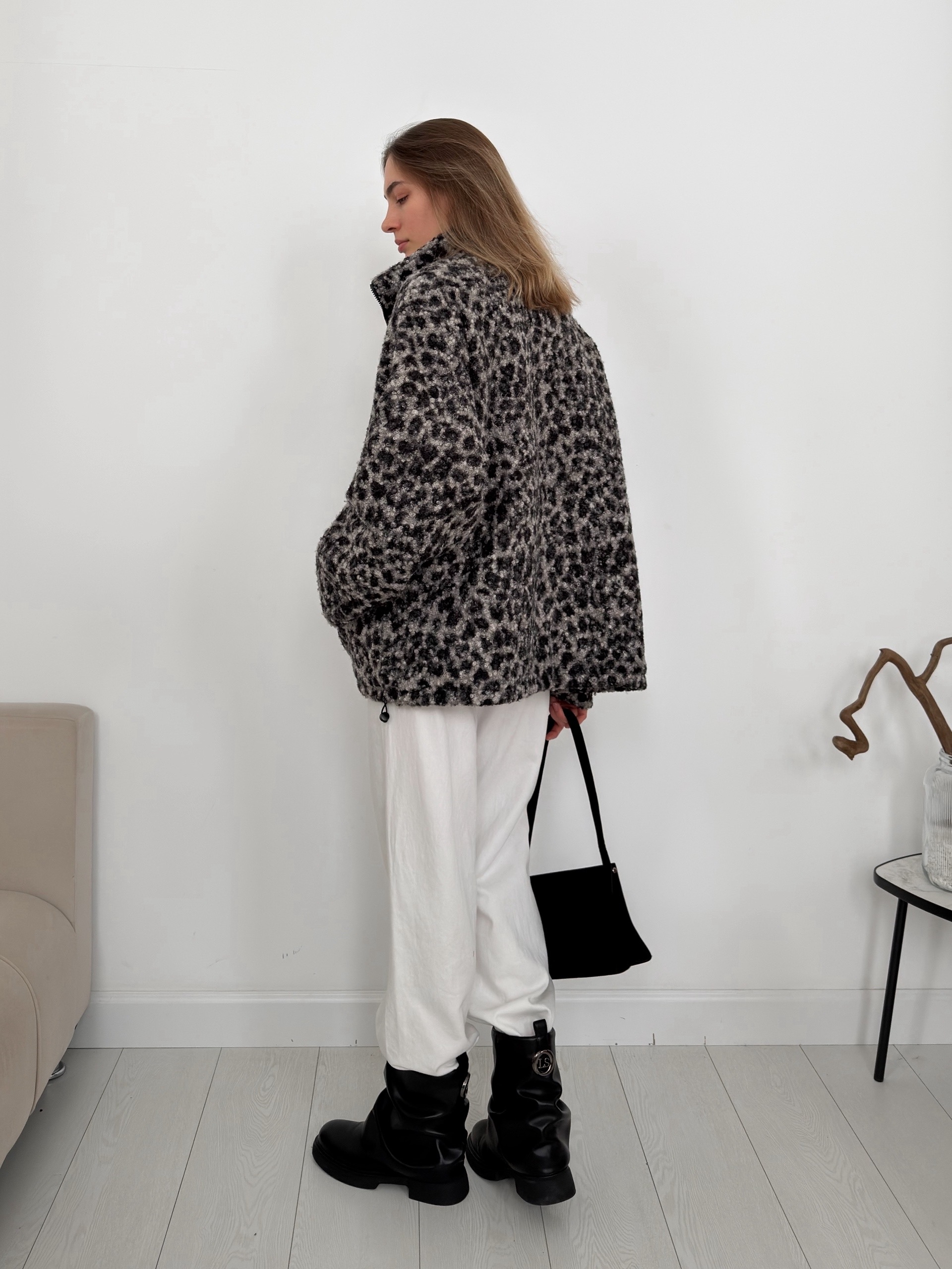 Шубка China 32658 принт лео затяжка внизу