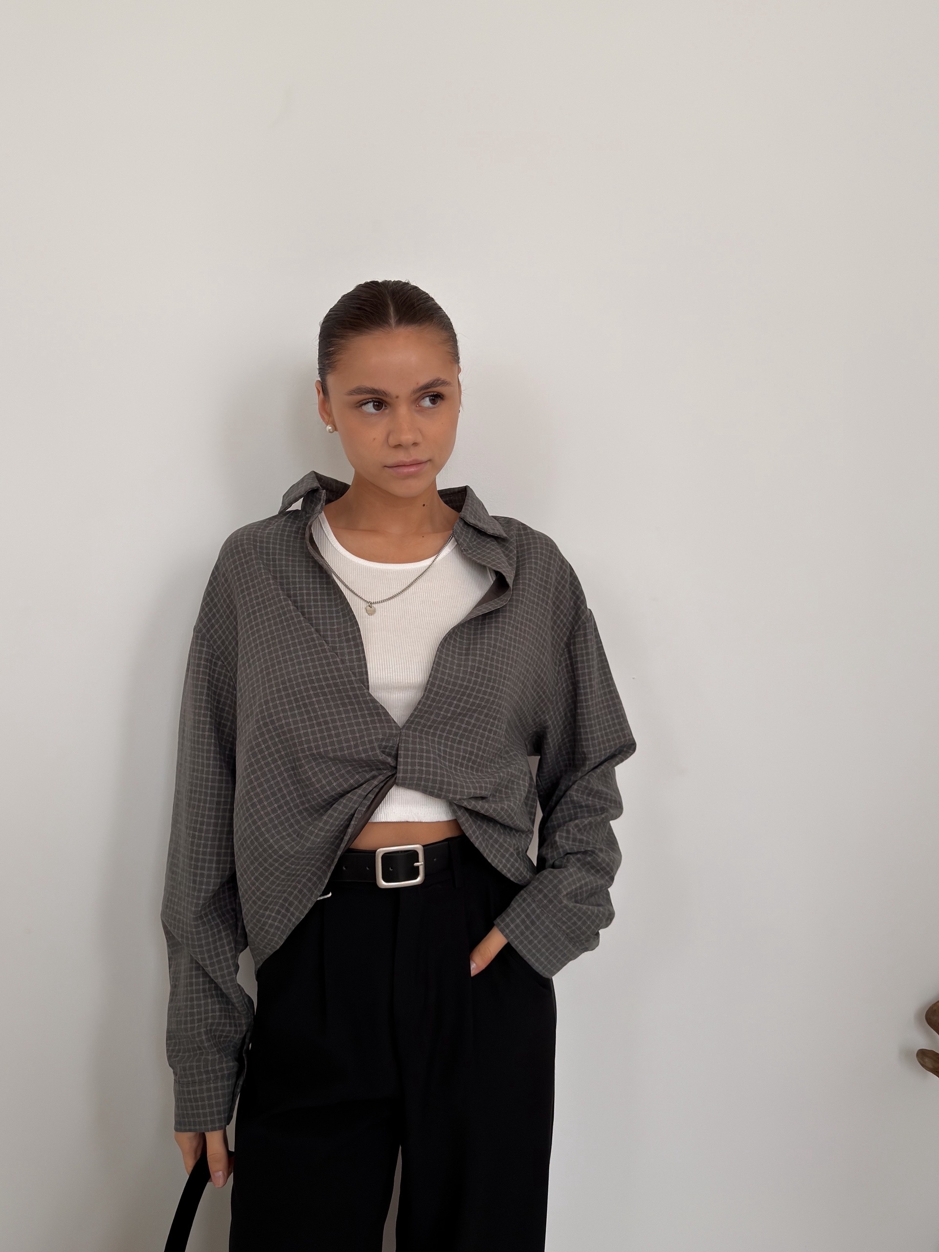 Рубашка Fashion 8985 в клетку+майка+цепочка