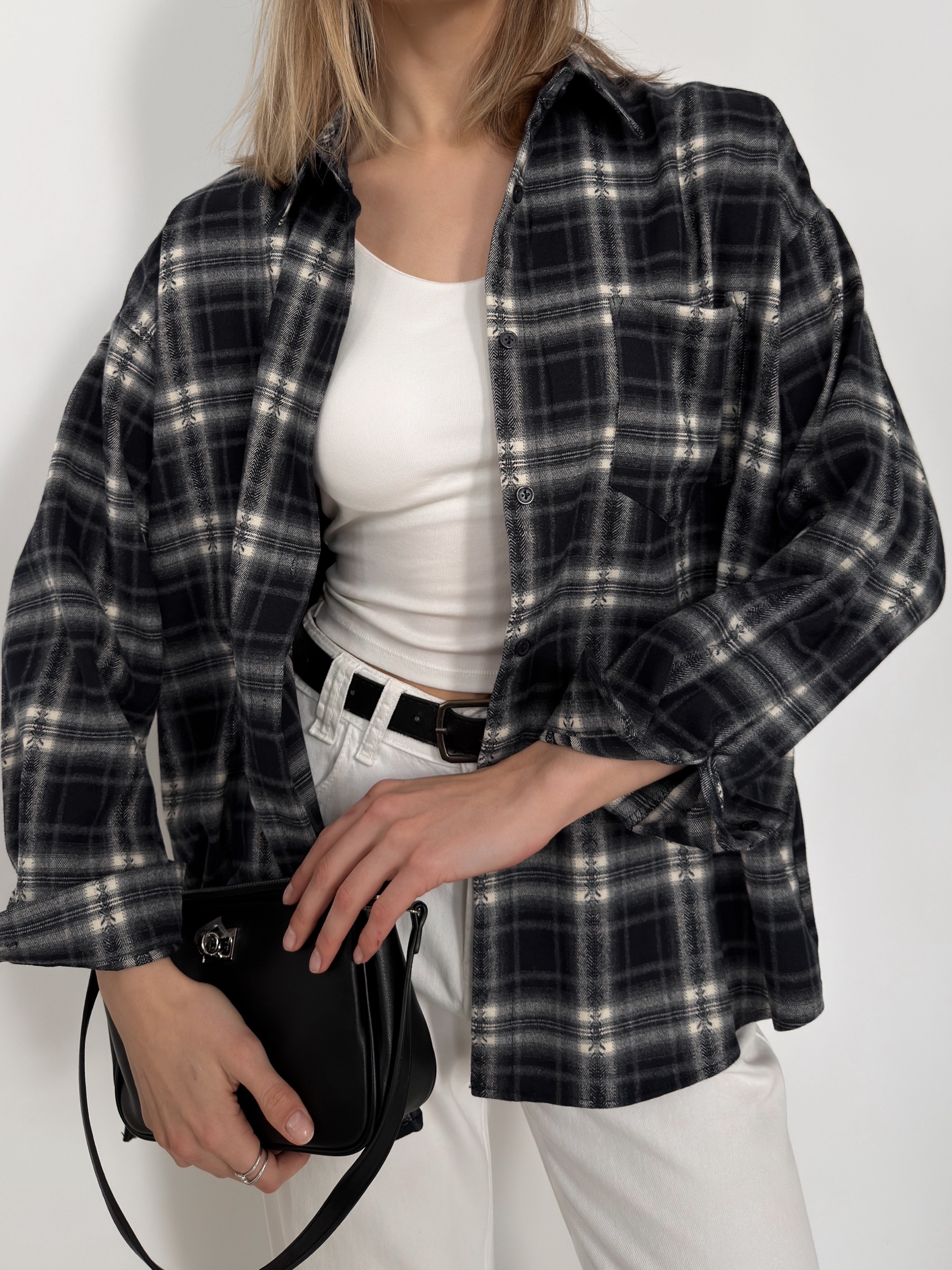 Рубашка W2122 в клетку+узор кармашек на груди