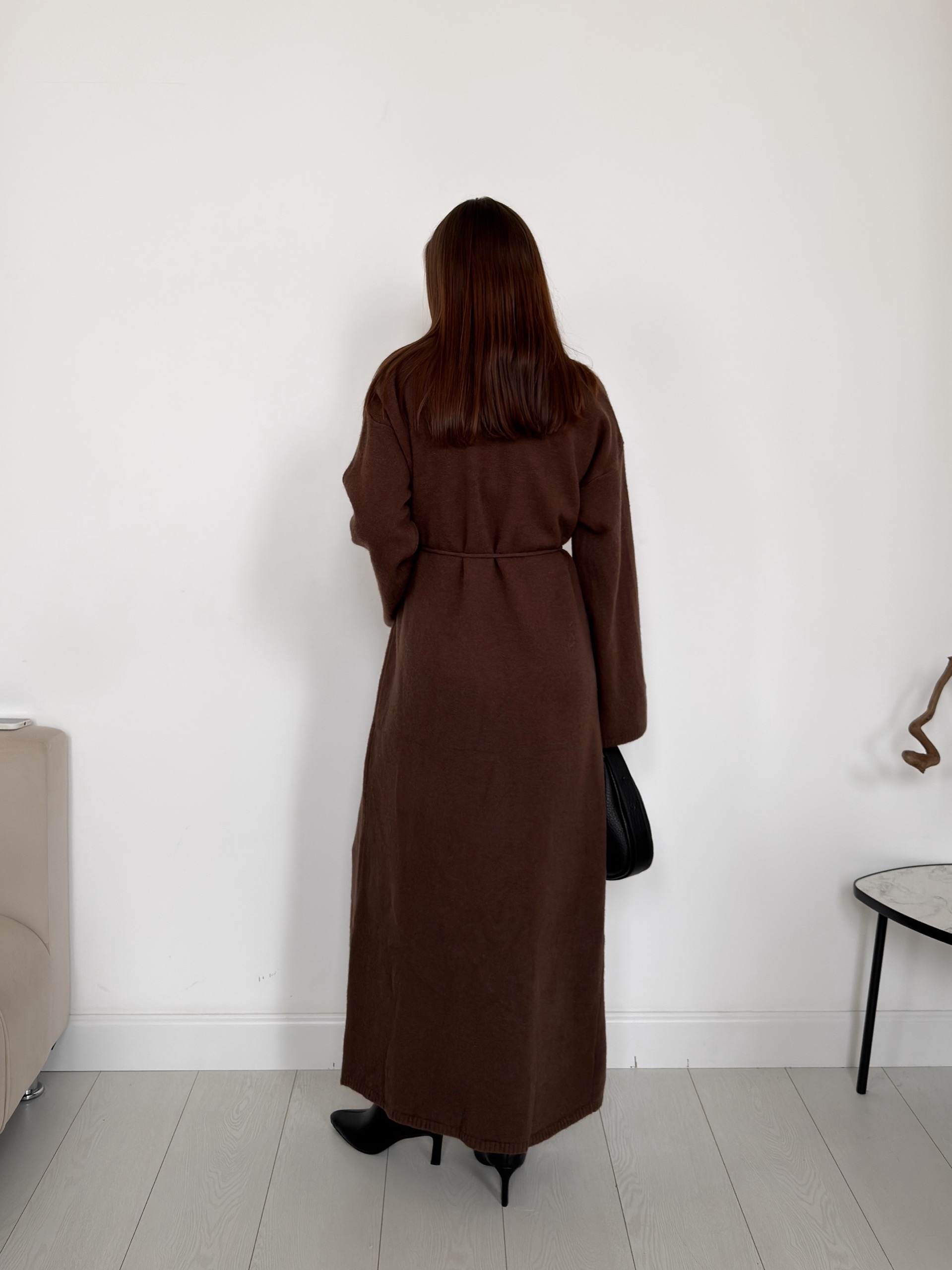 Платье макси трикотаж пояс-веревочка