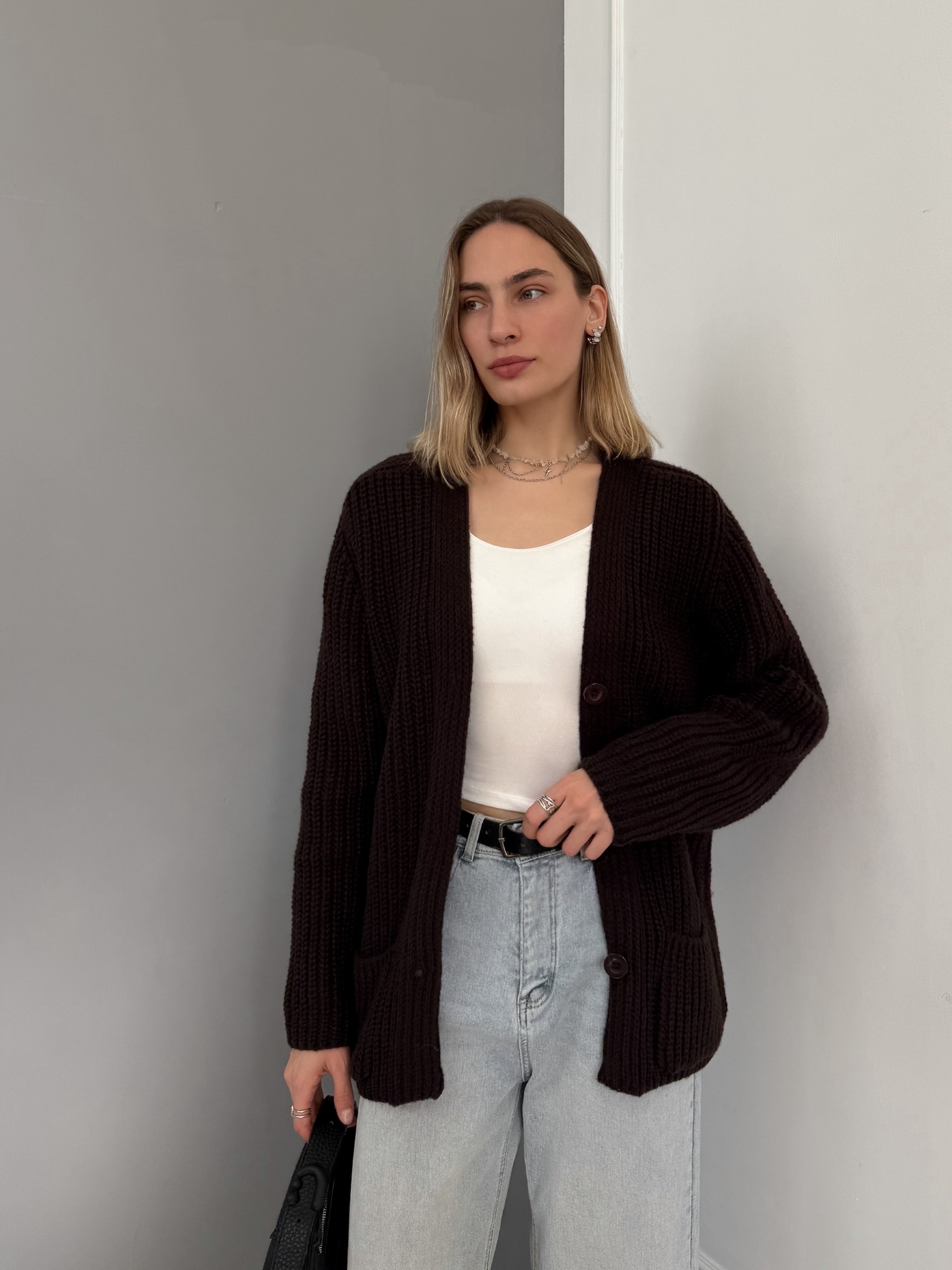 Кардиган Zara 90128 два кармана крупная вязка