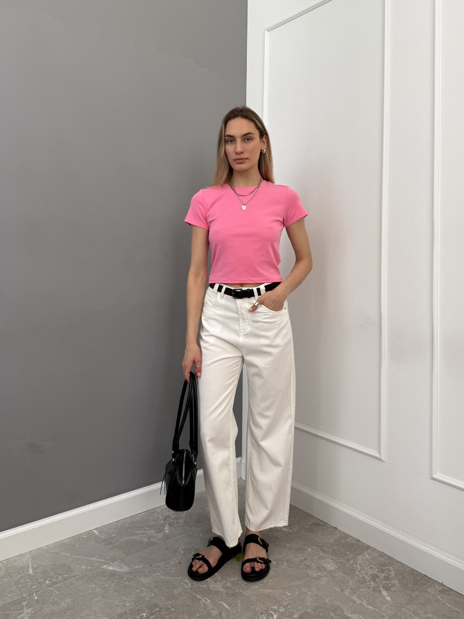 Футболка Korea 695 однотон короткая