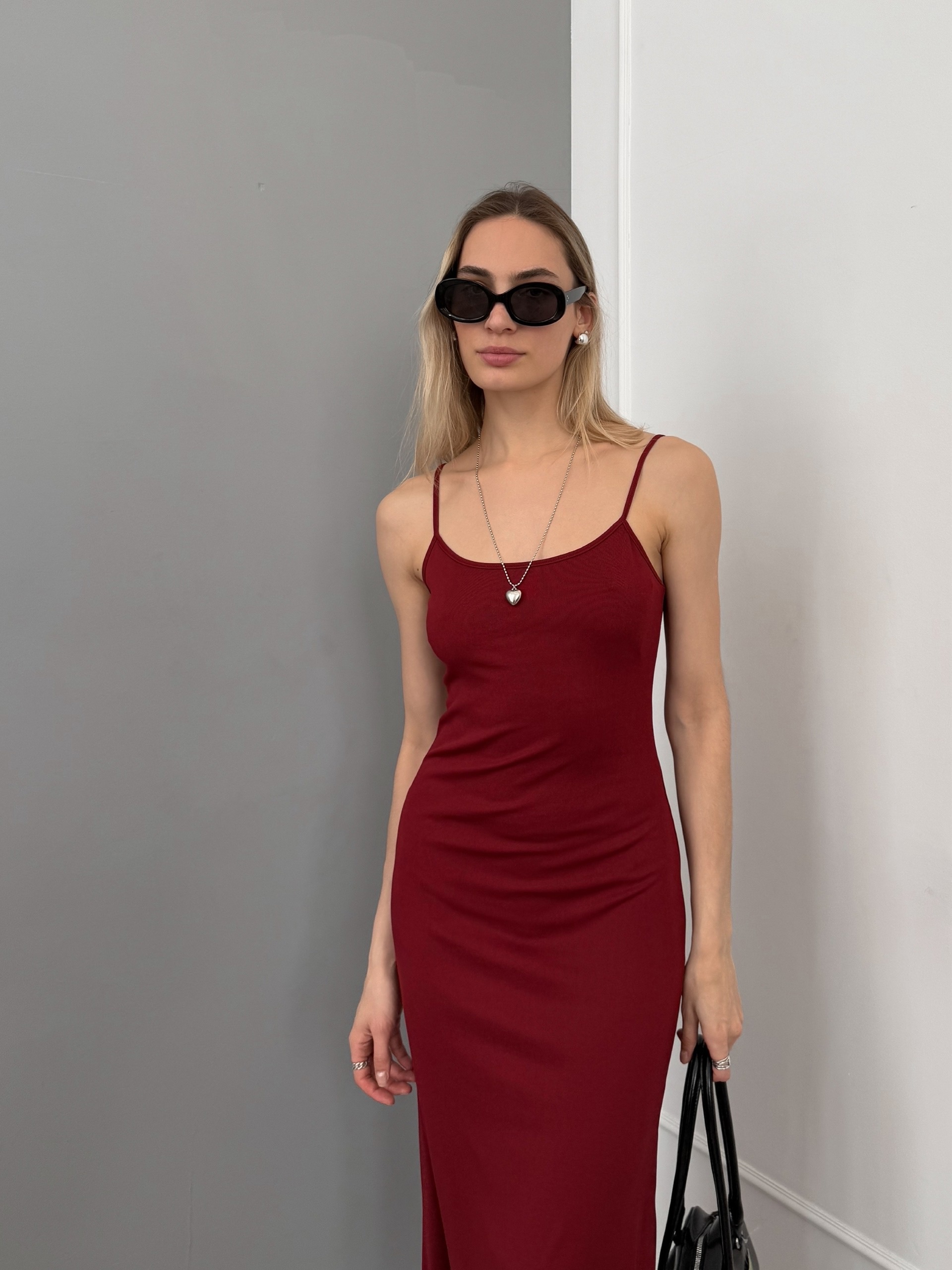 Платье SS 183 трикотаж макси на тонких лямках волнистый край