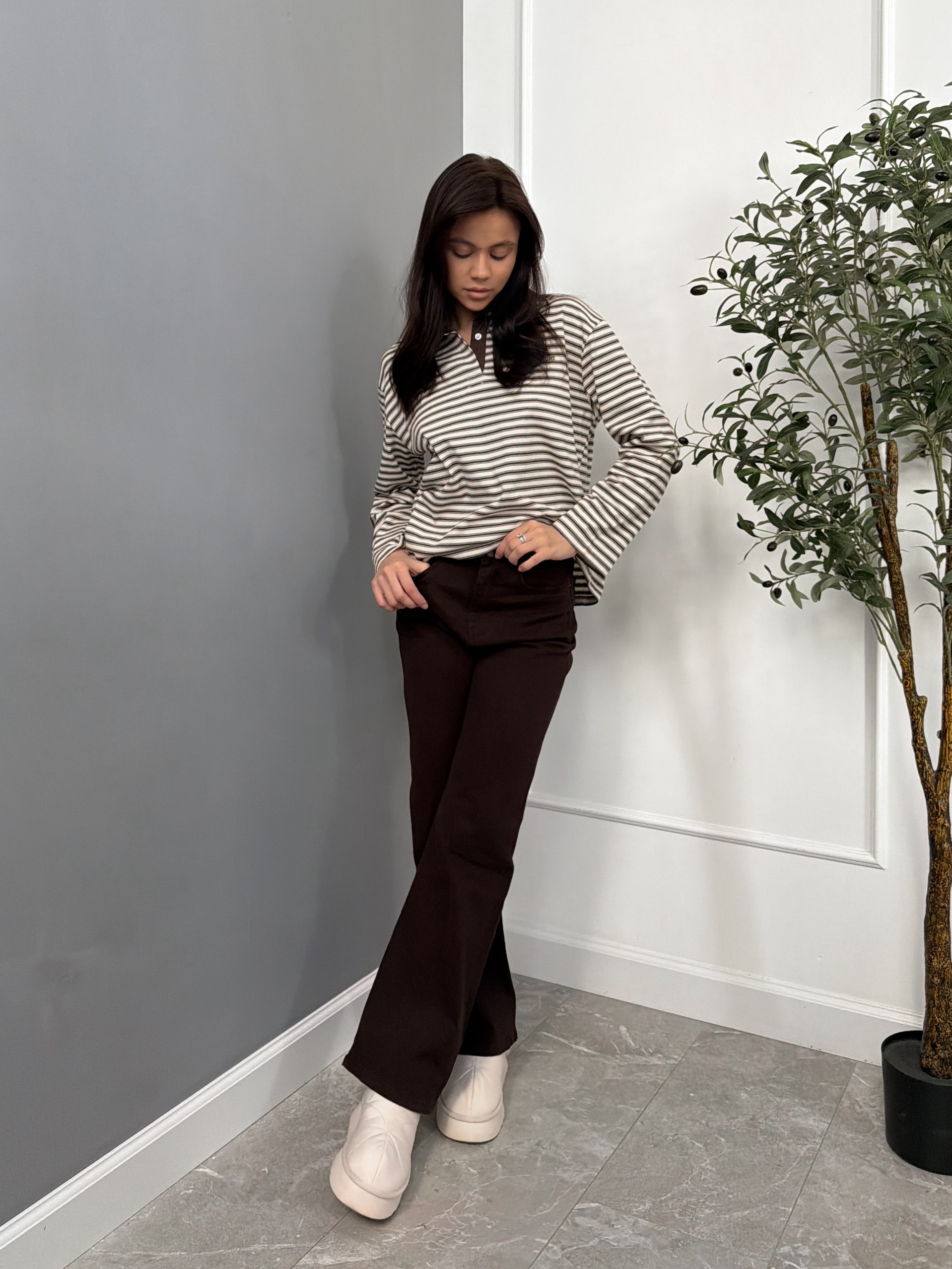 Лонгслив полоска W6779 WG