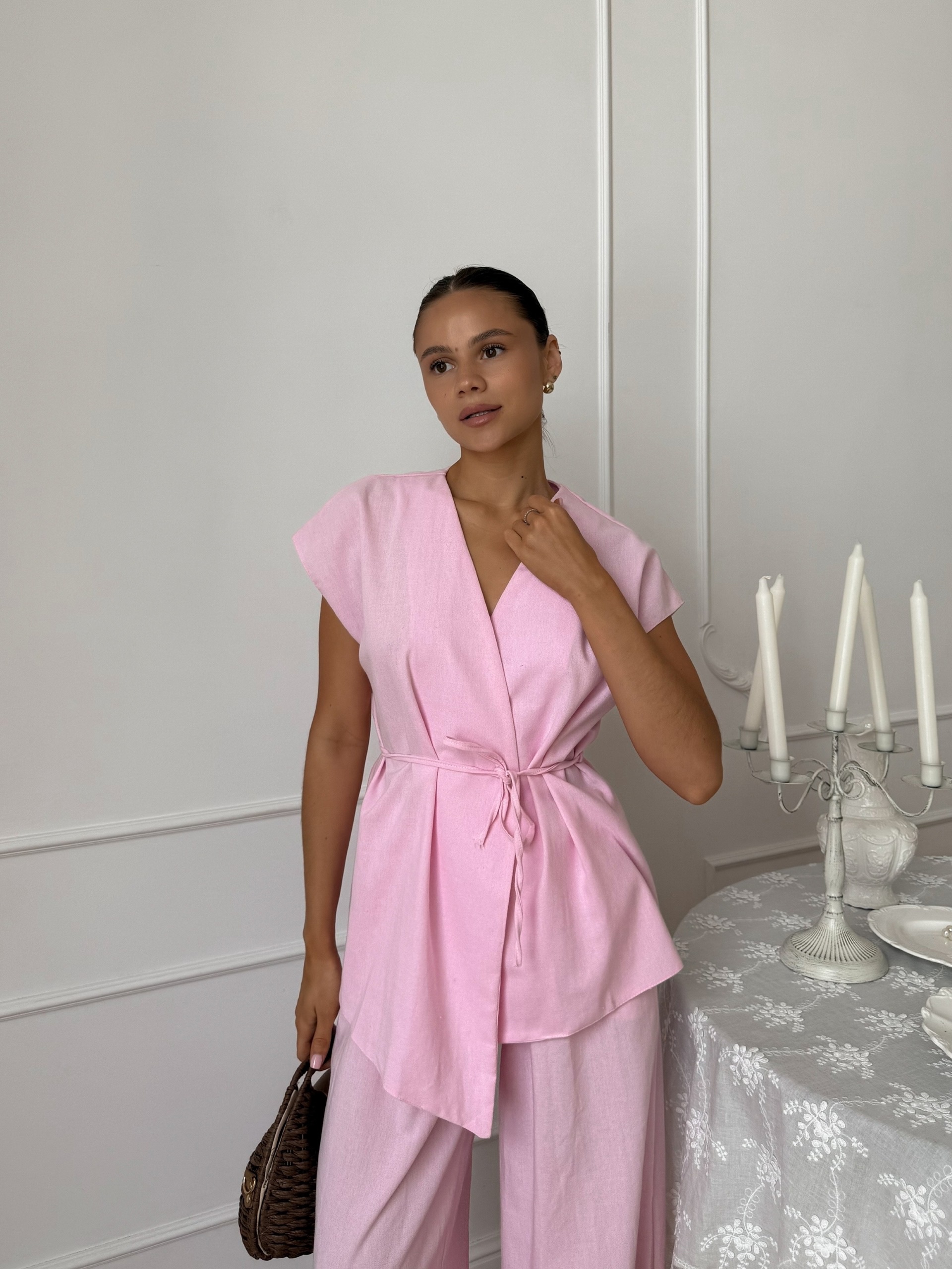Костюм One collection жилет на поясе+брюки лен