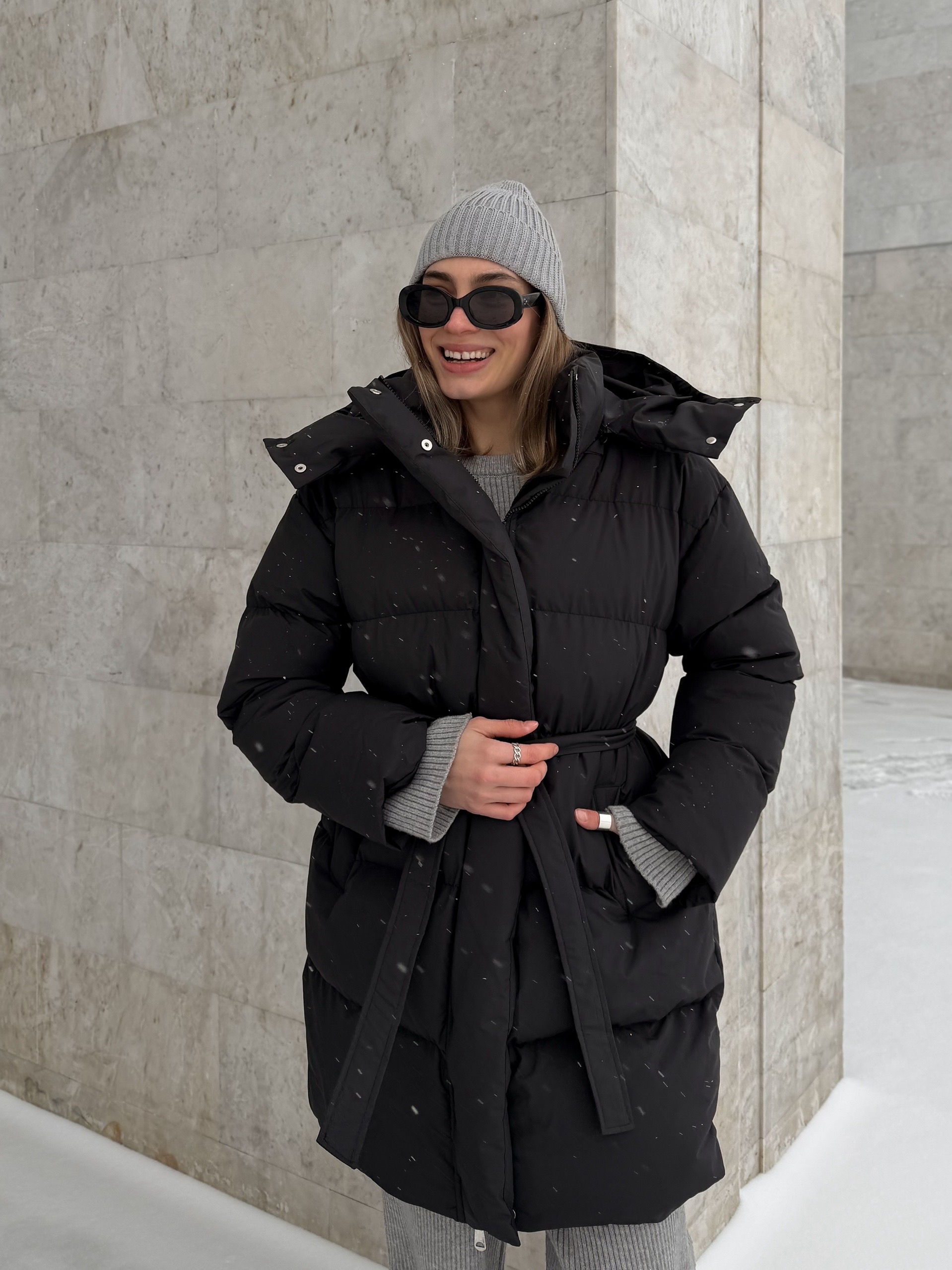 Куртка W638 средняя длина с поясом